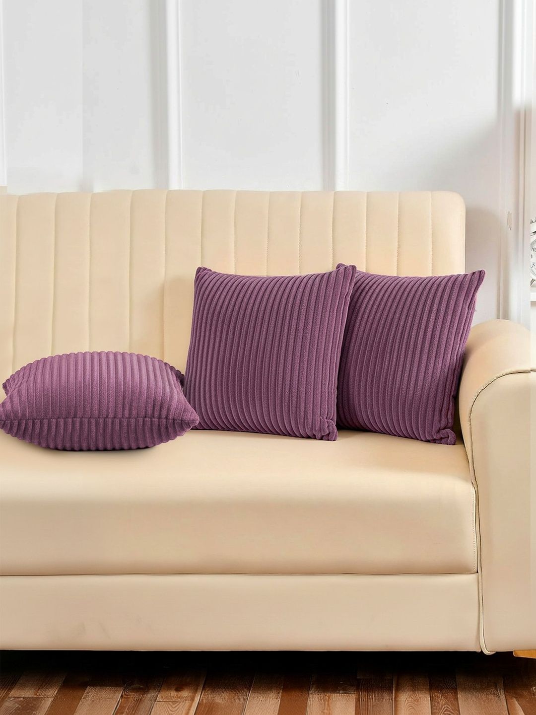 Yellow Weaves Purple Set of 3 Square Cushion Covers