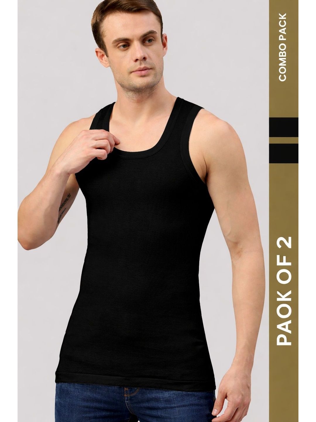 MACHO Sporto Pack of 2 Pure Cotton Round Neck Basic Vests