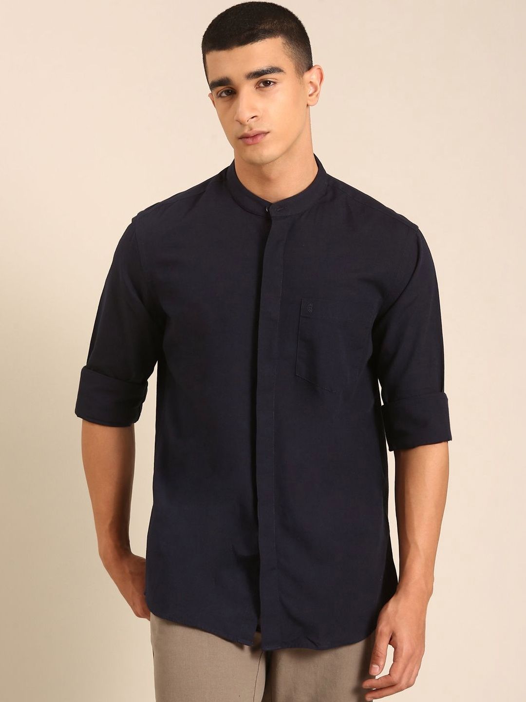 CAVALLO by Linen Club Men Solid Regular Fit Cotton Linen Casual Shirt