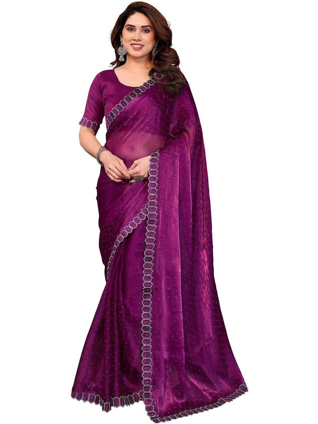 STYLE MODA Embellished Sequinned Tissue Saree
