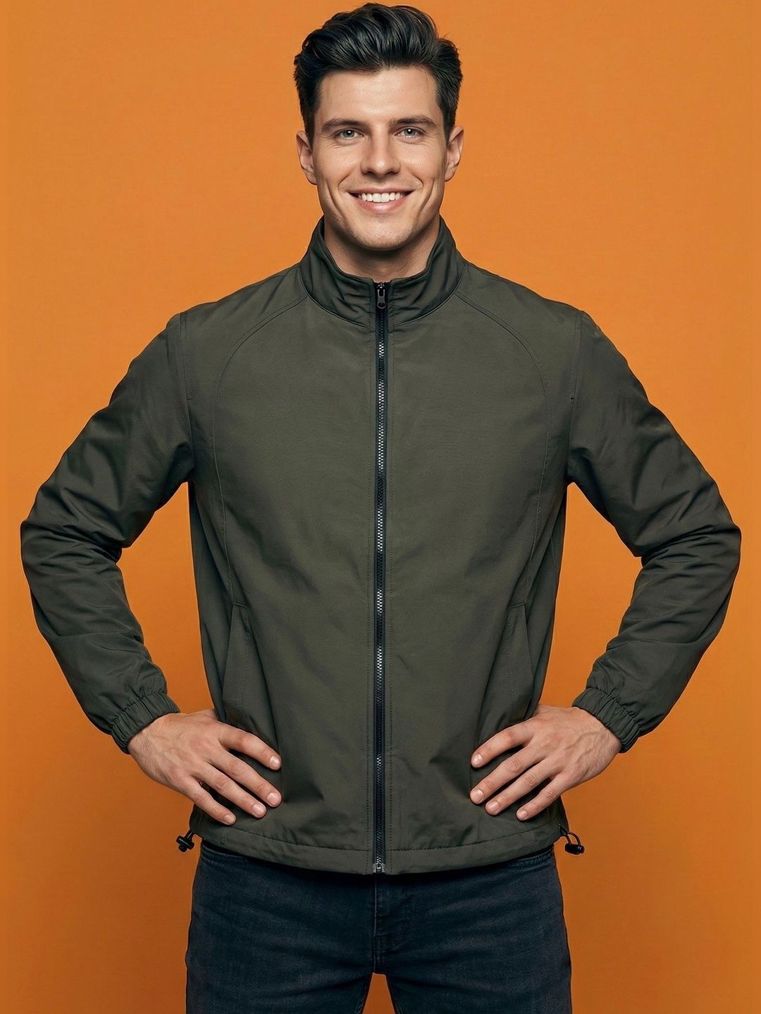 The Roadster Lifestyle Co Mock Collar Open Front Jacket