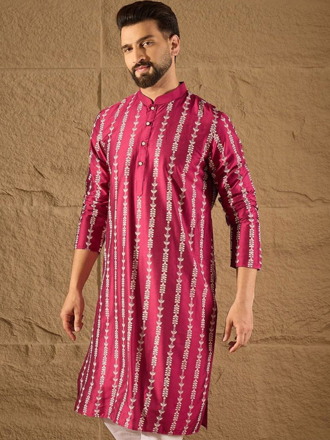 Ethnic Bay Ethnic Motifs Printed Mandarin Collar Straight Silk Kurta