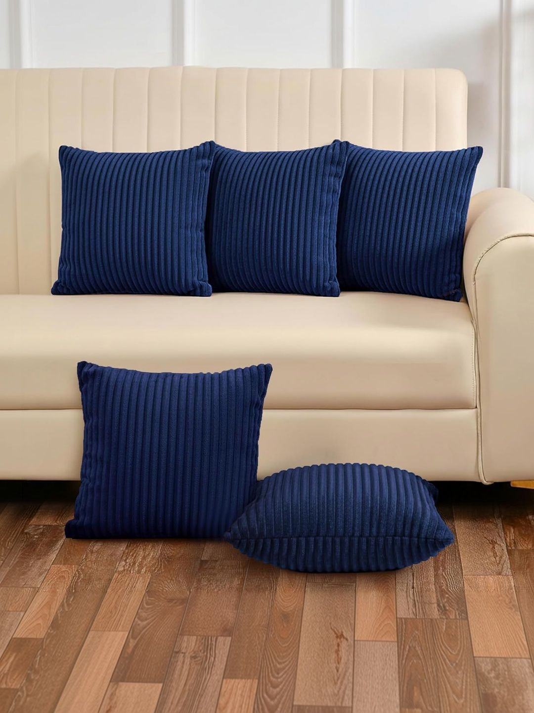 Yellow Weaves Blue Set of 5 Square Cushion Covers