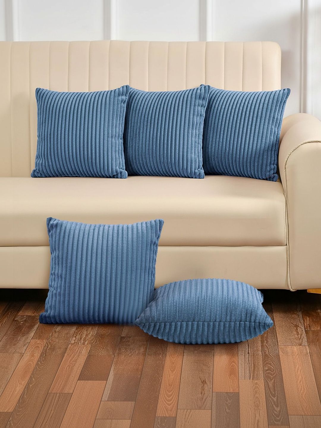 Yellow Weaves Navy Blue Set of 5 Square Cushion Covers