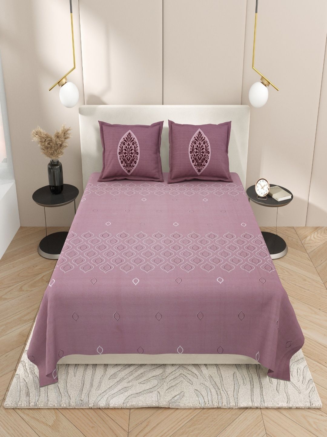 Sangria Sangria Pink Self Design Pure Cotton Soft Feel 200 TC King Bedsheets