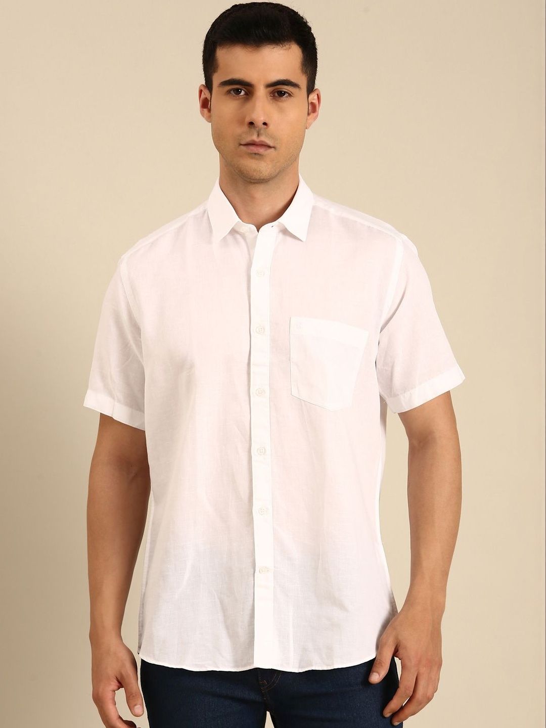 CAVALLO by Linen Club Men Regular Fit Cotton Linen Casual Shirt