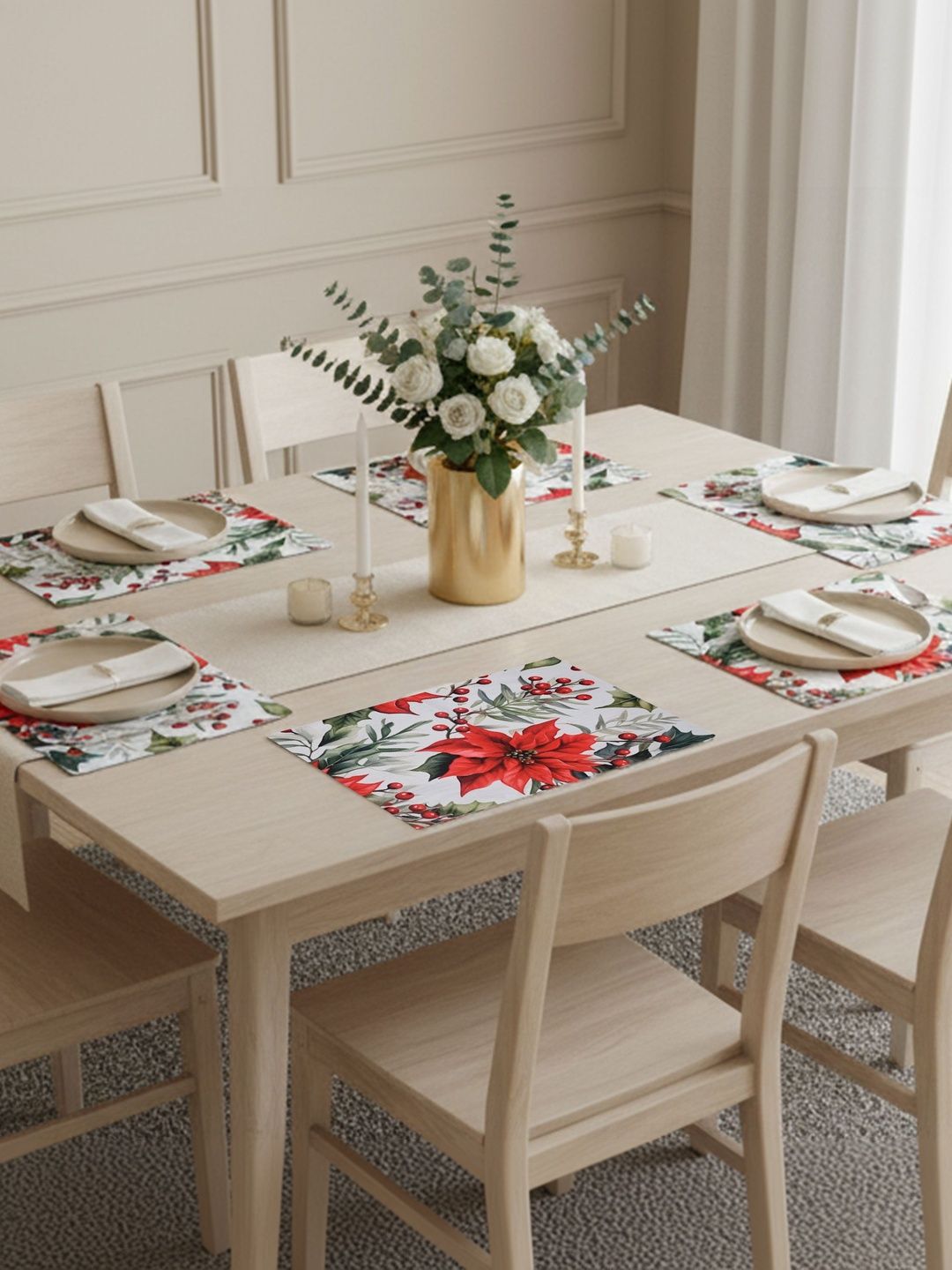 PRAKARTIK 6-Pcs Red & White Printed Rectangular Table Placemats