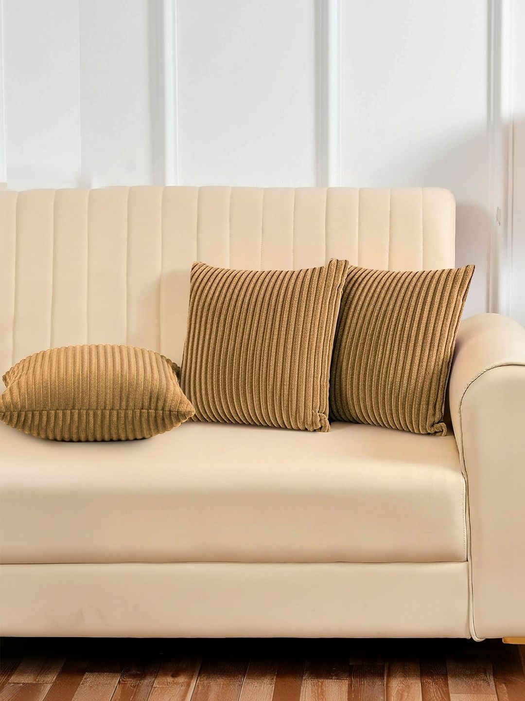 Yellow Weaves Brown Set of 3 Square Cushion Covers