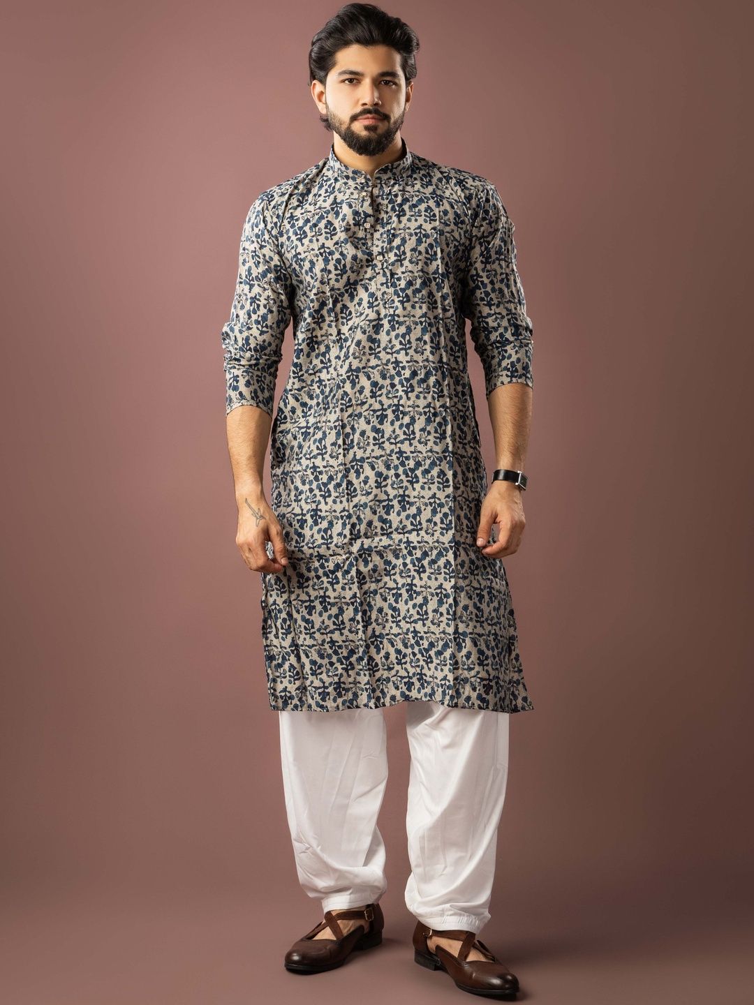 Rawayi Men Ethnic Motifs Printed Thread Work Kurta