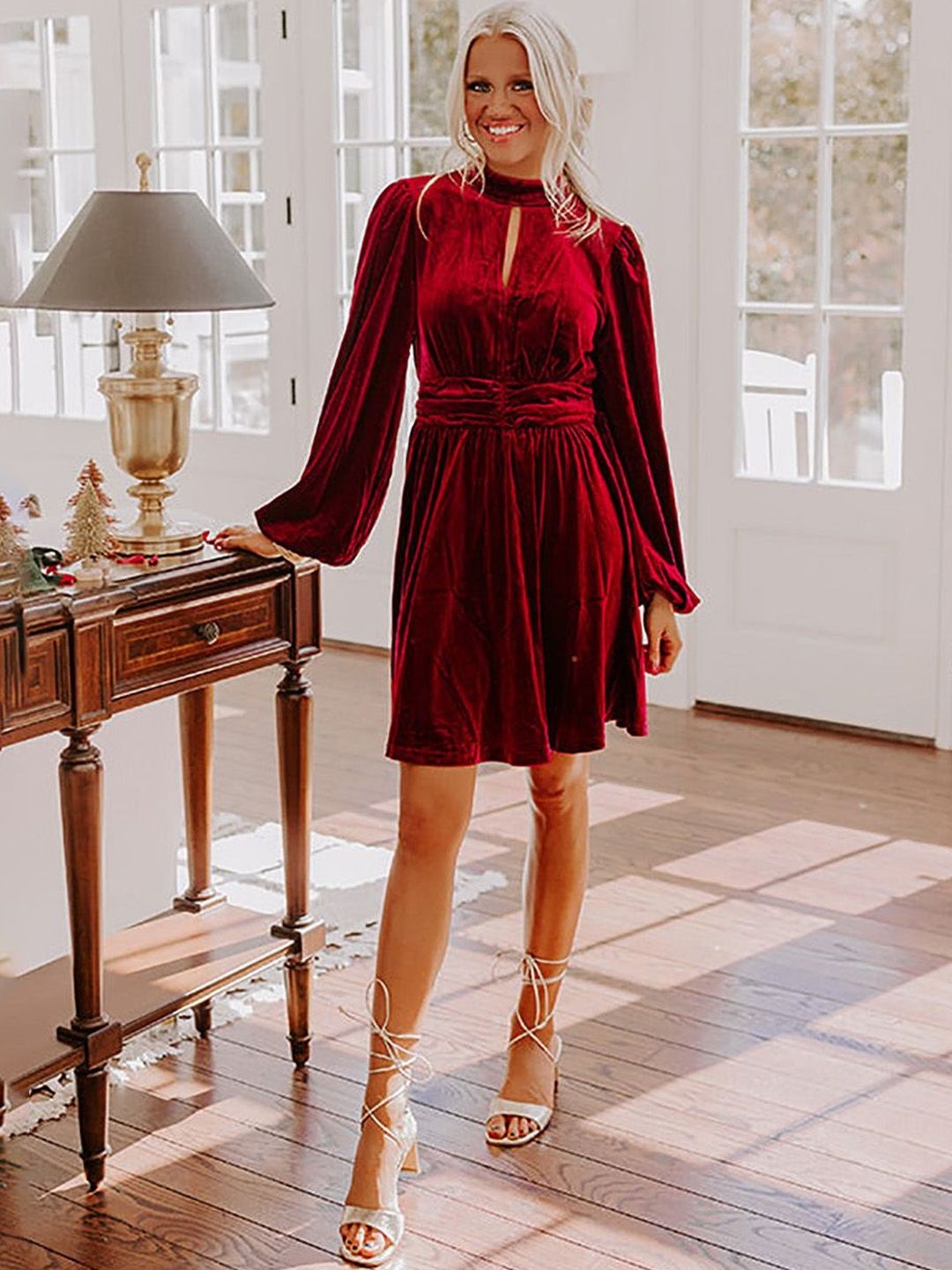 plus size burgundy long sleeve dress Plus Size Metallic Ruched Shirt Dress- Burgundy 1X / Burgundy at Curvy Sense