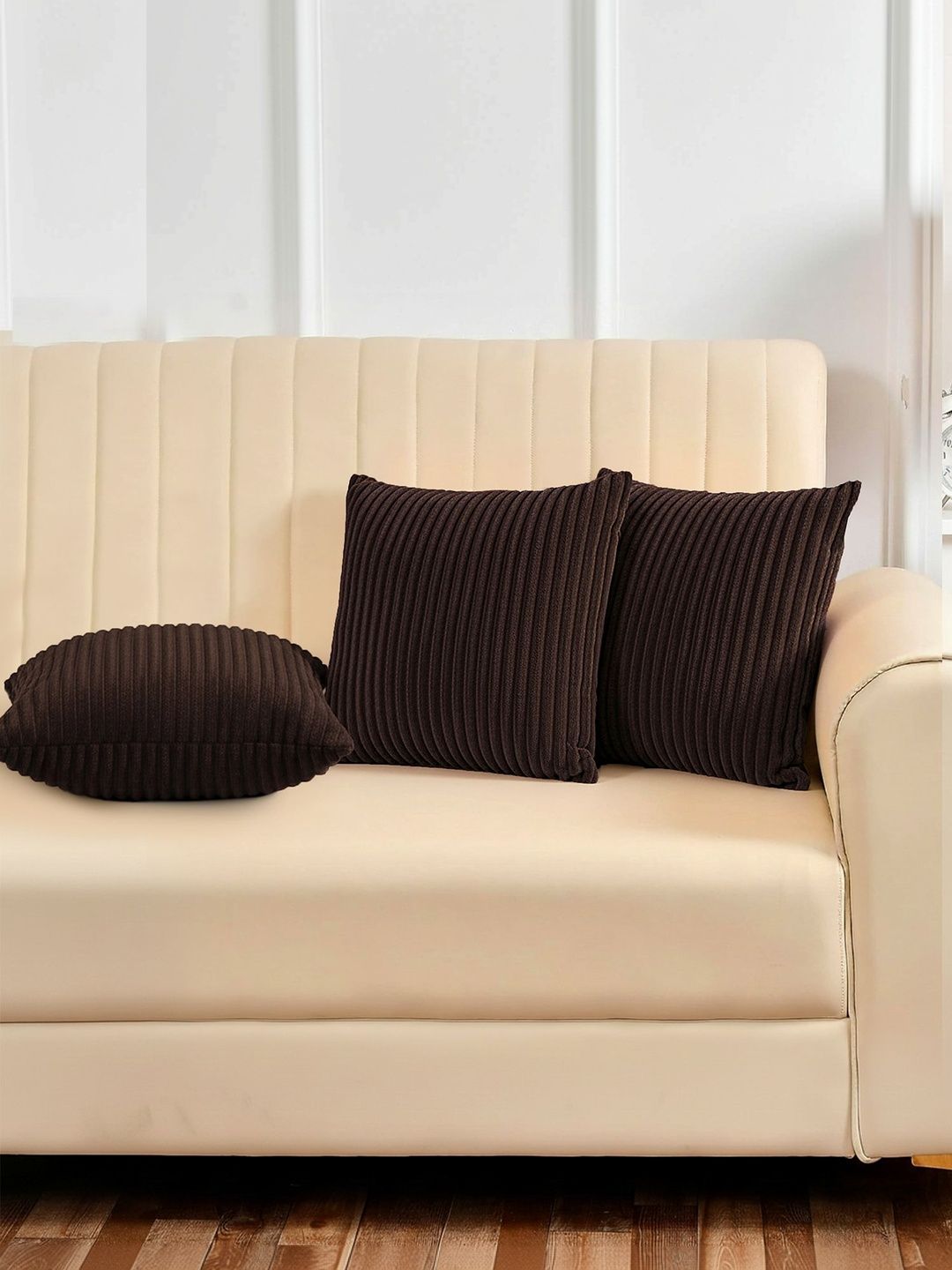 Yellow Weaves Coffee Brown Set of 3 Square Cushion Covers