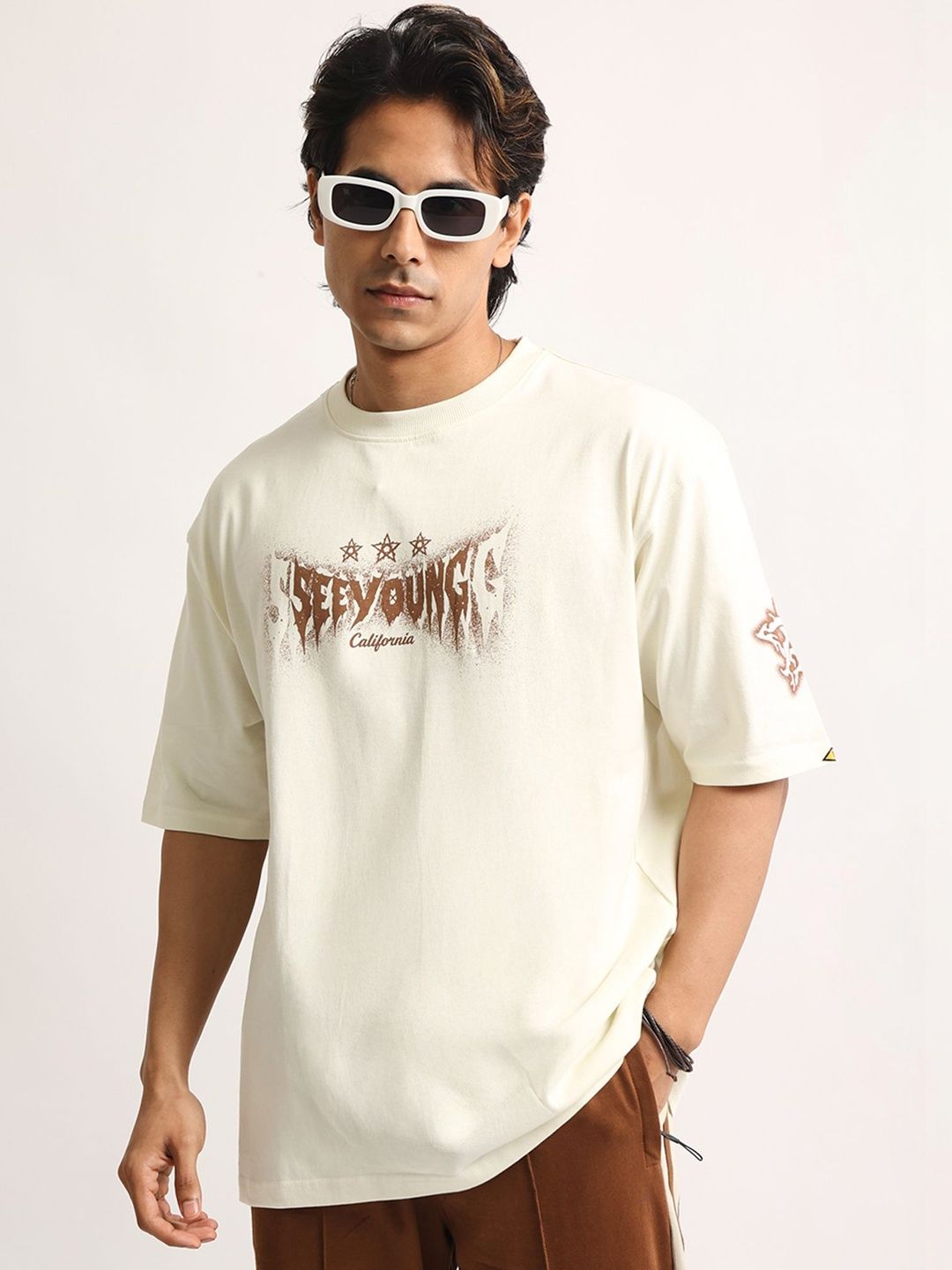 Maniac Men Printed Drop-Shoulder Sleeves T-shirt