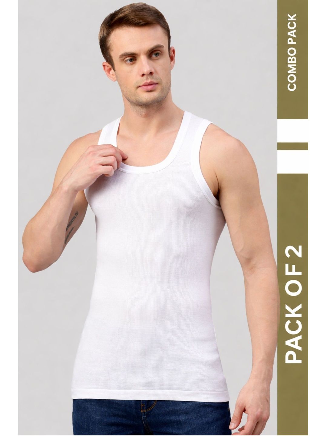 MACHO Sporto Pack of 2 Pure Cotton Round Neck Basic Vests
