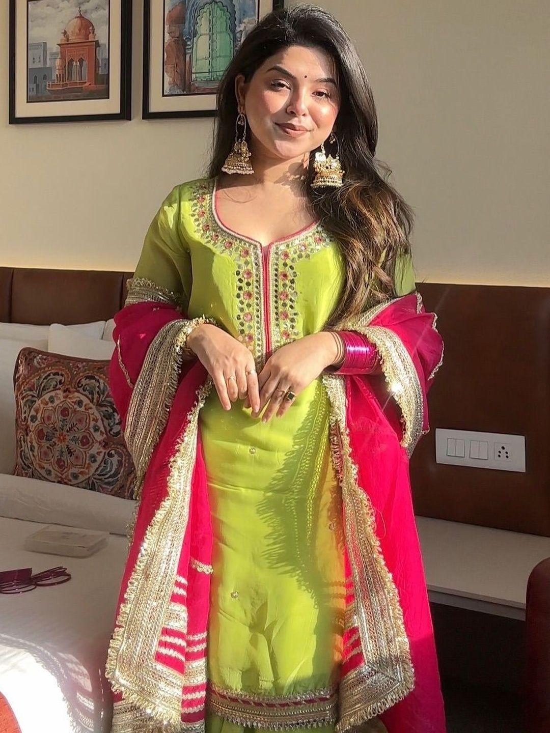 TRYAMBAKAM TRYAMBAKAM Women Ethnic Motifs Embroidered Regular Mirror Work Kurta with Sharara & With Dupatta