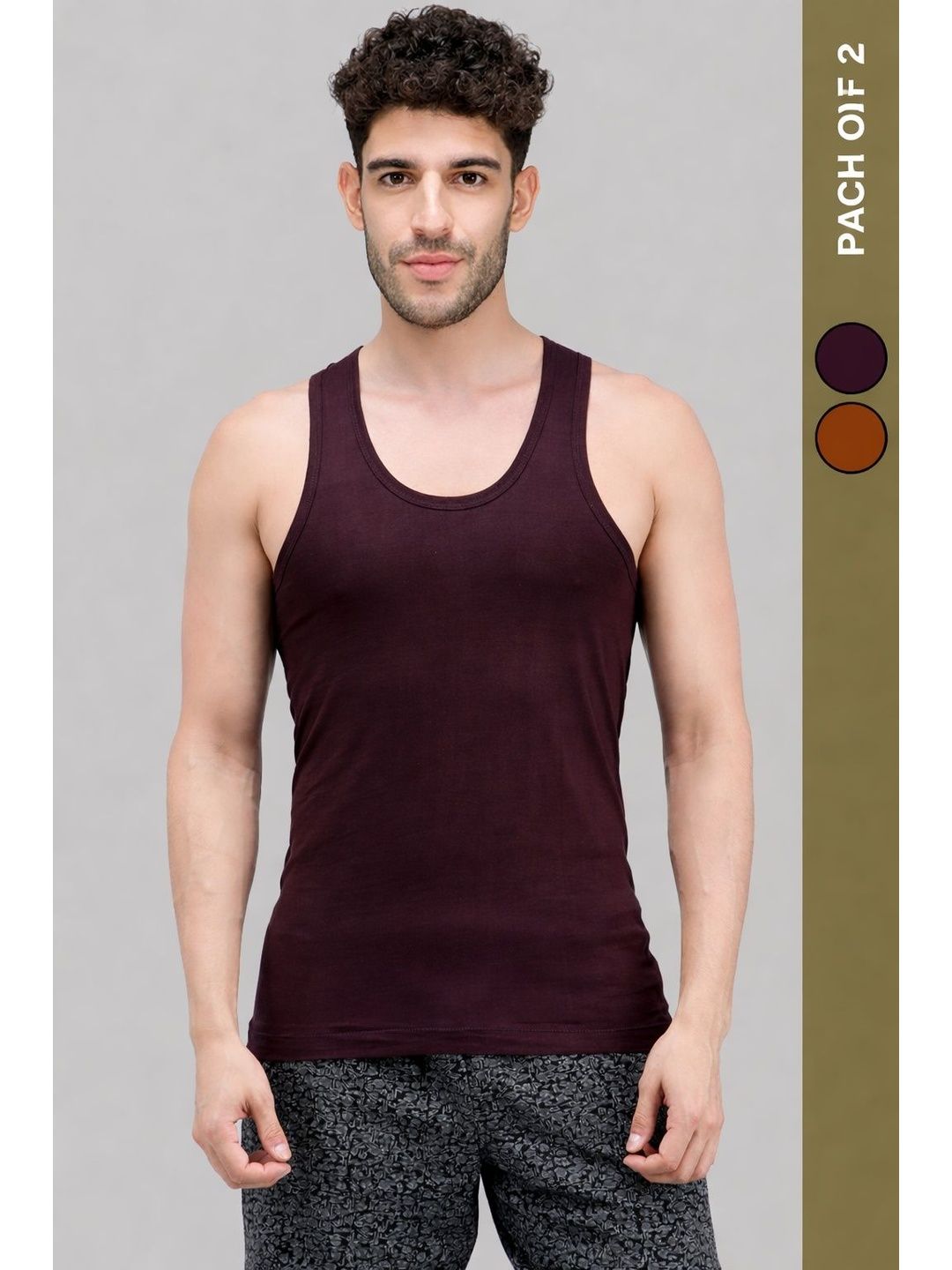 AMUL COMFY Pack of 2 Assorted Pure Cotton Round Neck Basic Vests