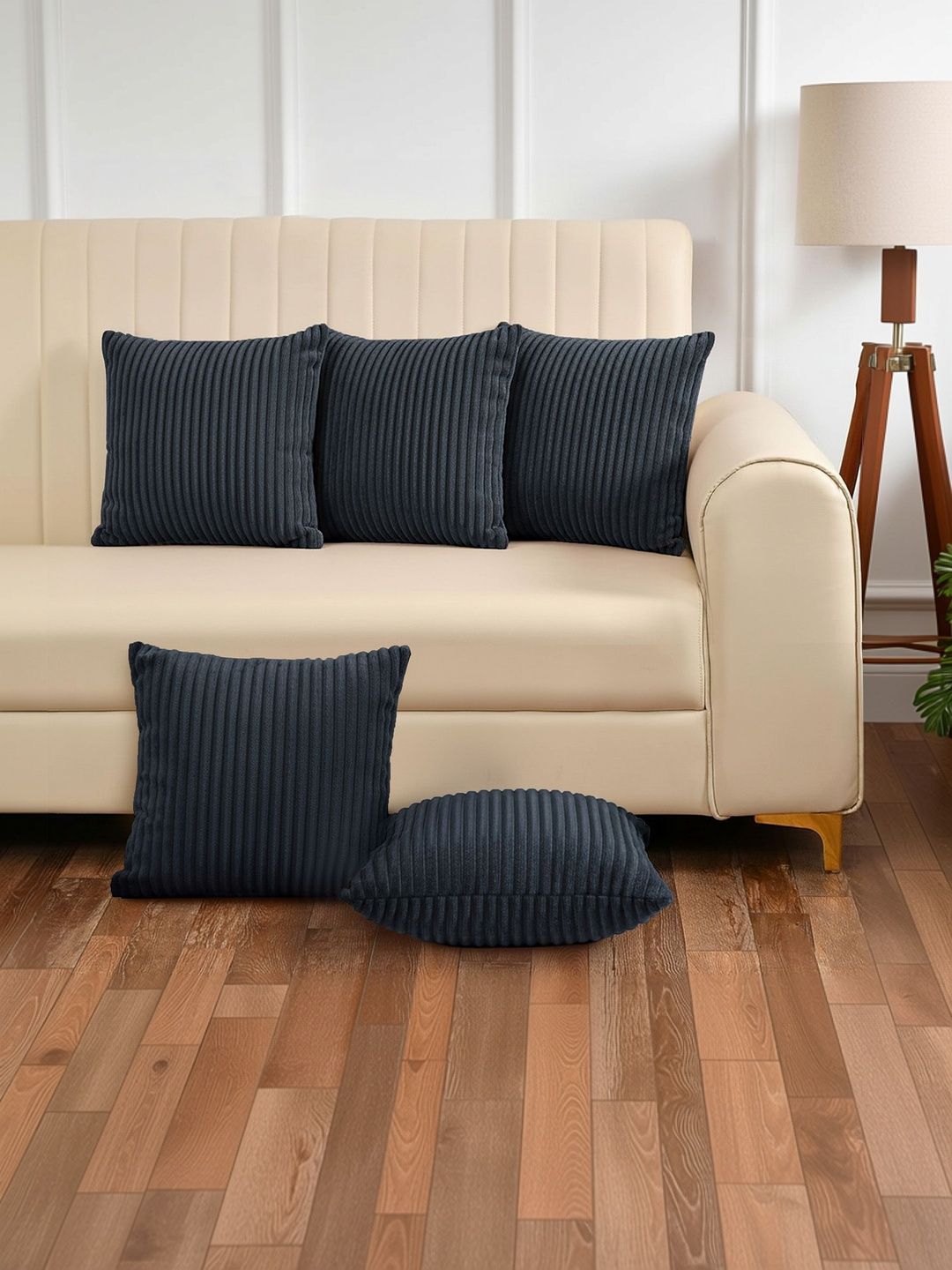 Yellow Weaves Grey Melange Set of 5 Square Cushion Covers