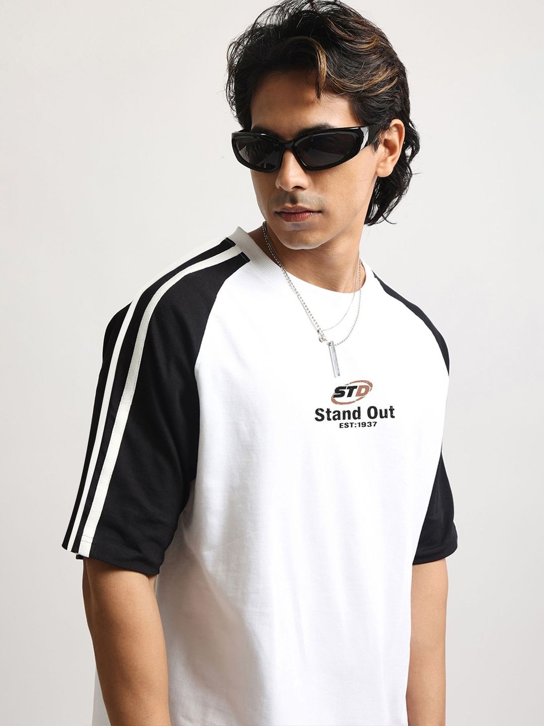 Maniac Men Typography Colourblocked T-shirt