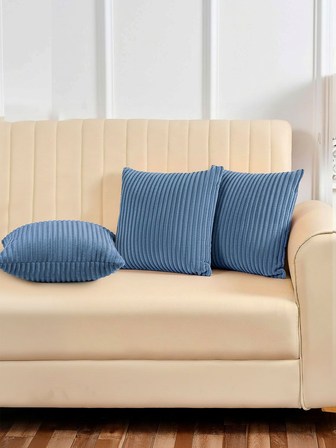 Yellow Weaves Navy Blue Set of 3 Square Cushion Covers