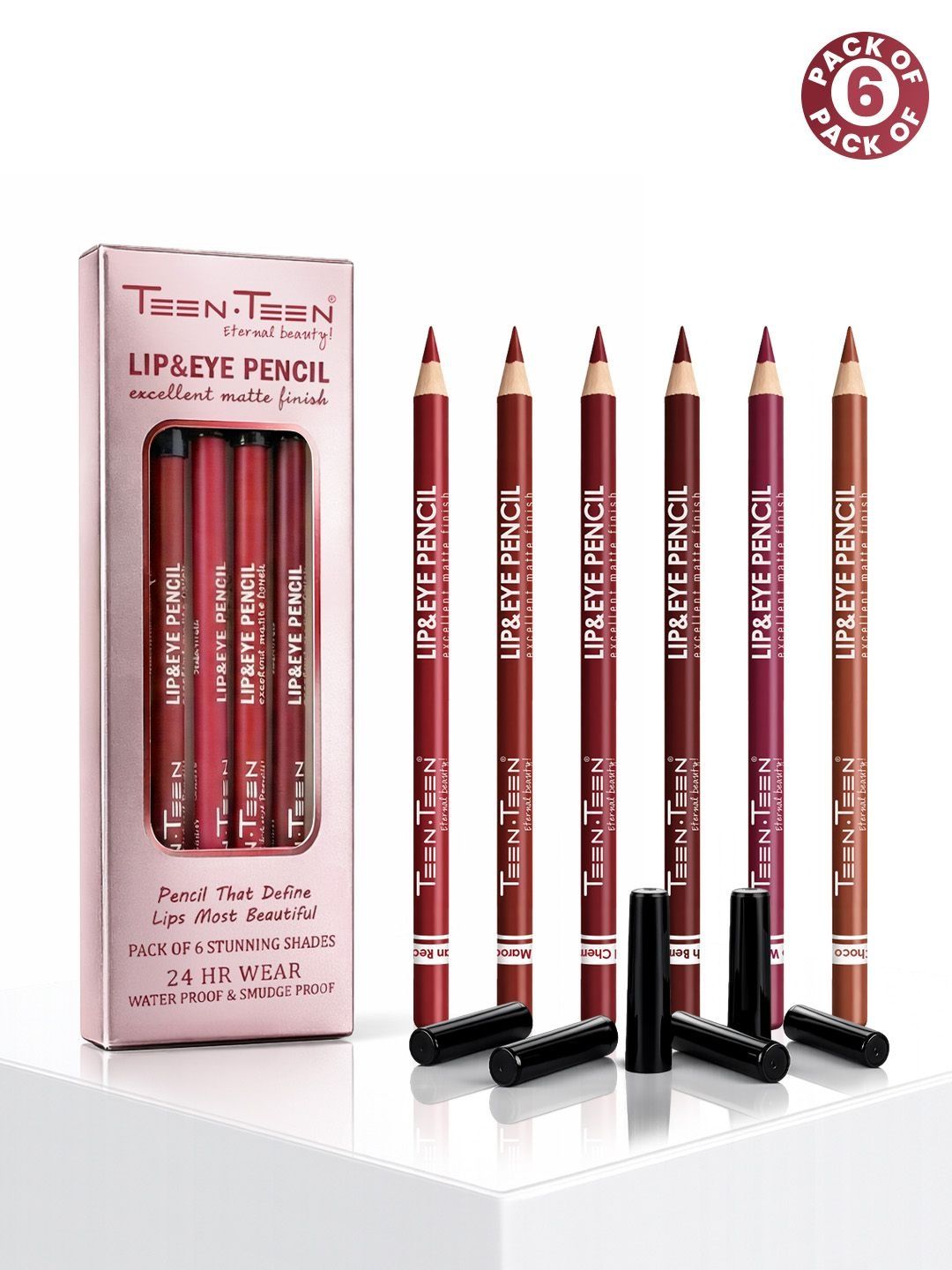 TEEN TEEN COSMETICS Set Of 6 Lip & Eye Excellent Matte Finish Pencil-  302- 301