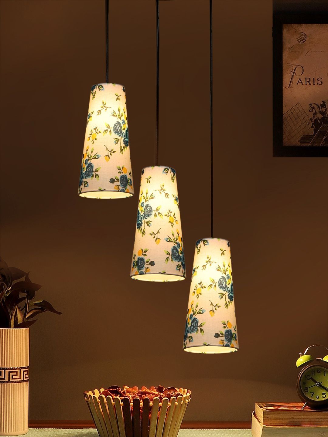 Aura Multicoloured & White Printed Iron Ceiling Lamp