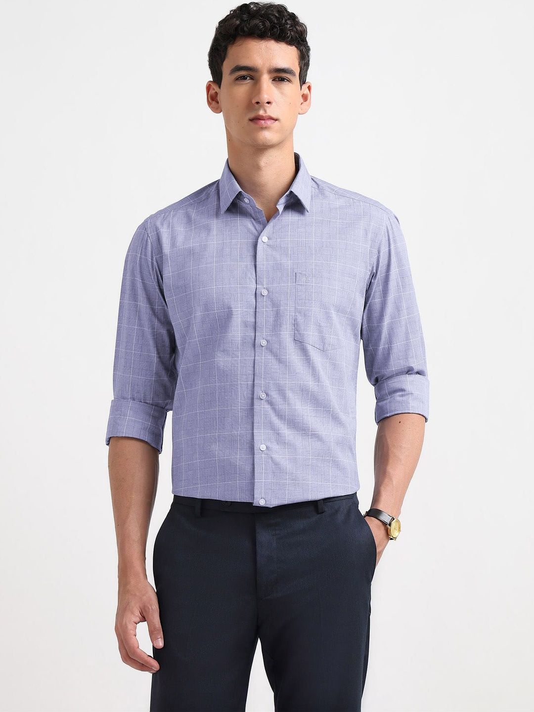 Arrow Men Slim Fit Windowpane Checks Checked Formal Shirt