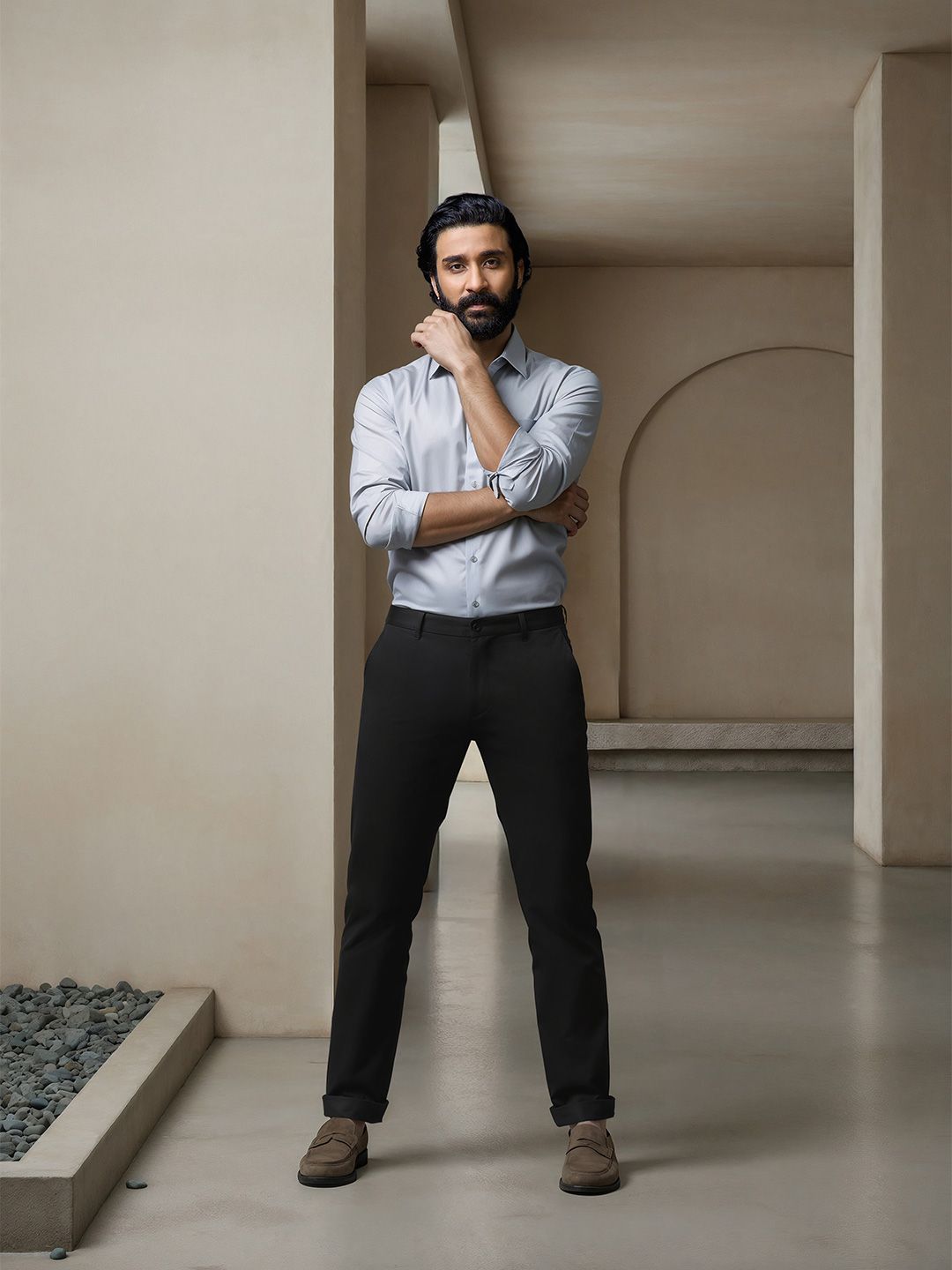 AD By Arvind Heathered Dobby Casual Chinos