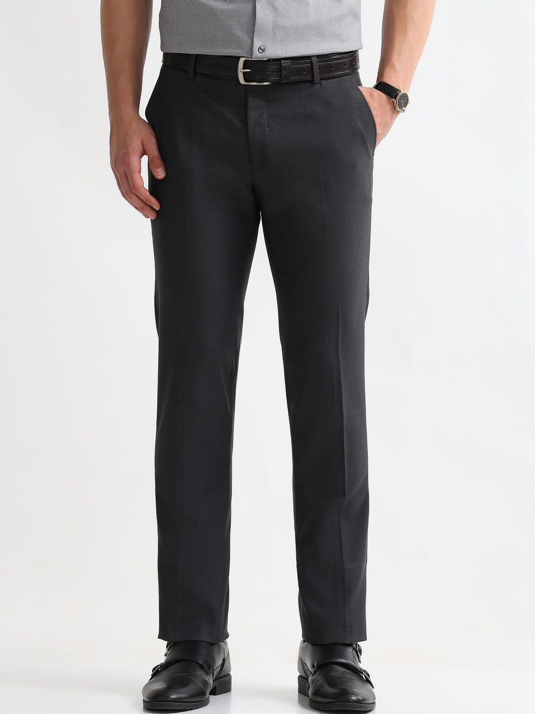 Arrow Men Textured Tapered Fit Trousers