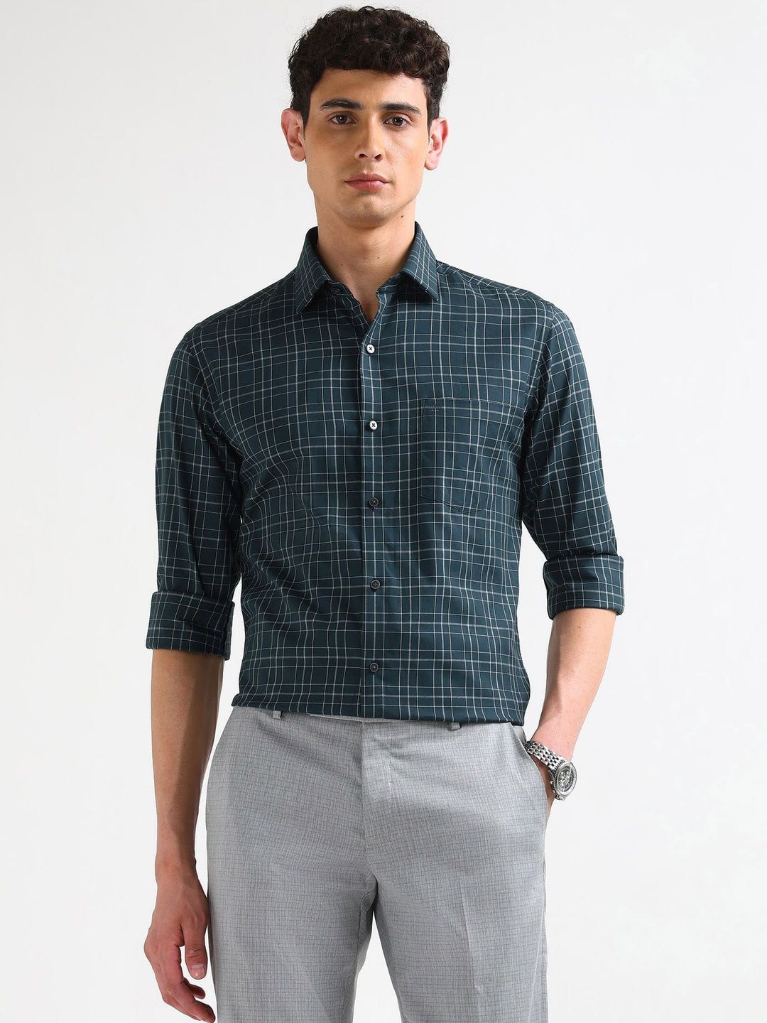 Arrow Men Slim Fit Windowpane Checks Checked Casual Shirt