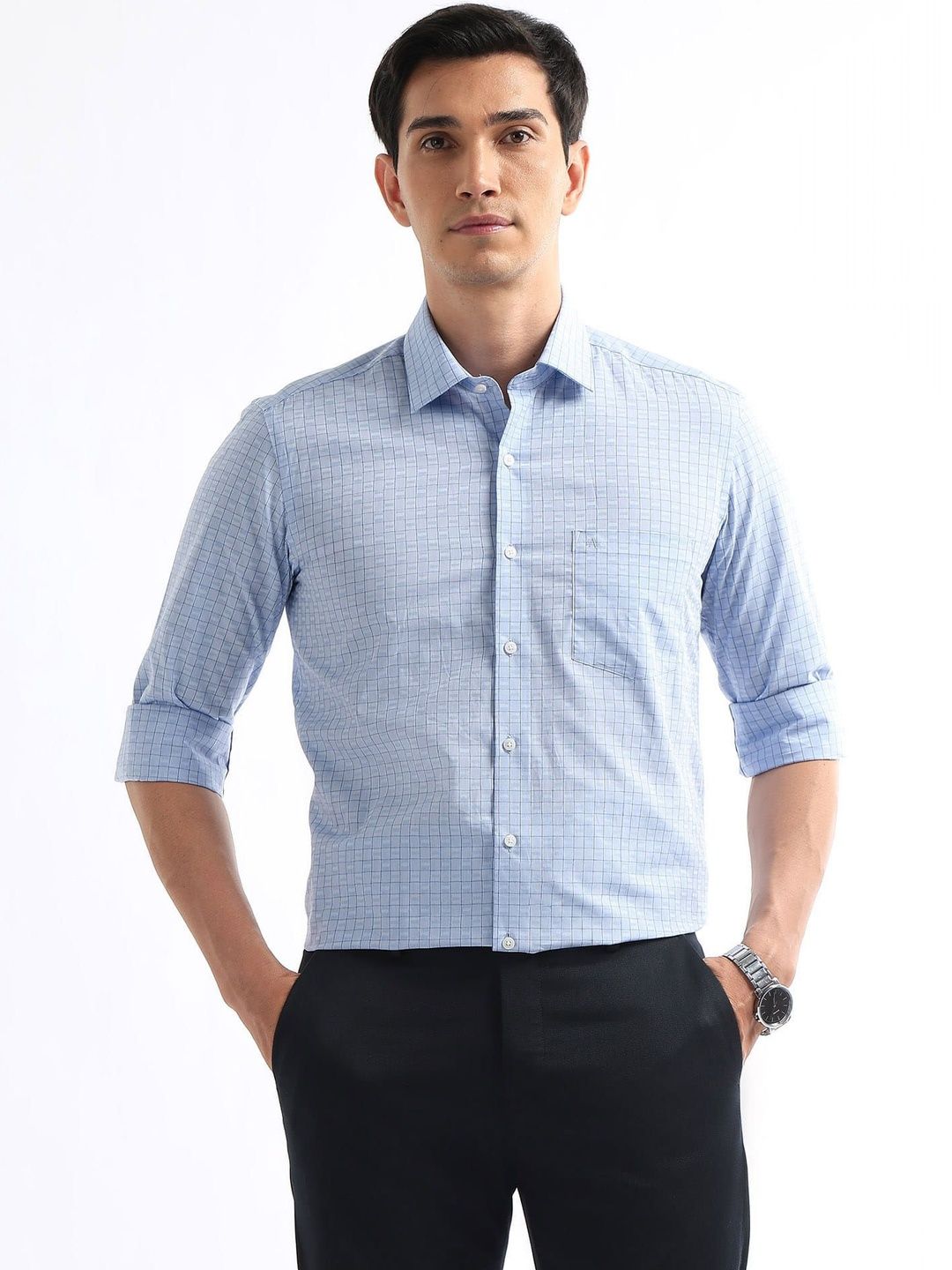 Arrow Arrow Men Slim Fit Windowpane Checks Checked Formal Shirt