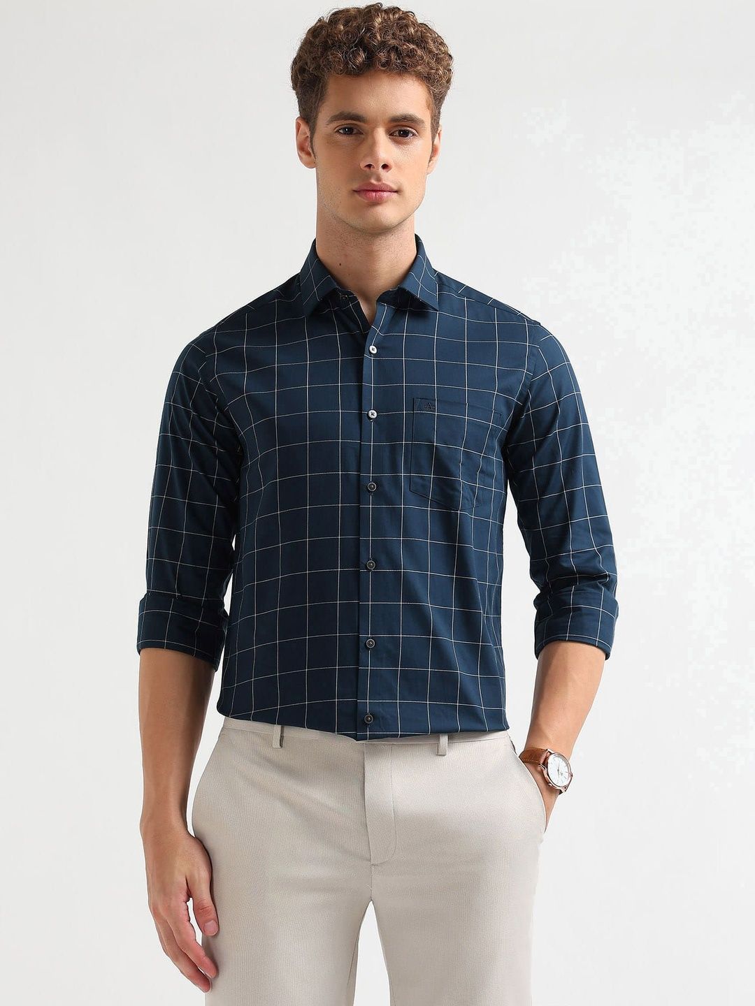 Arrow Men Slim Fit Windowpane Checks Checked Casual Shirt