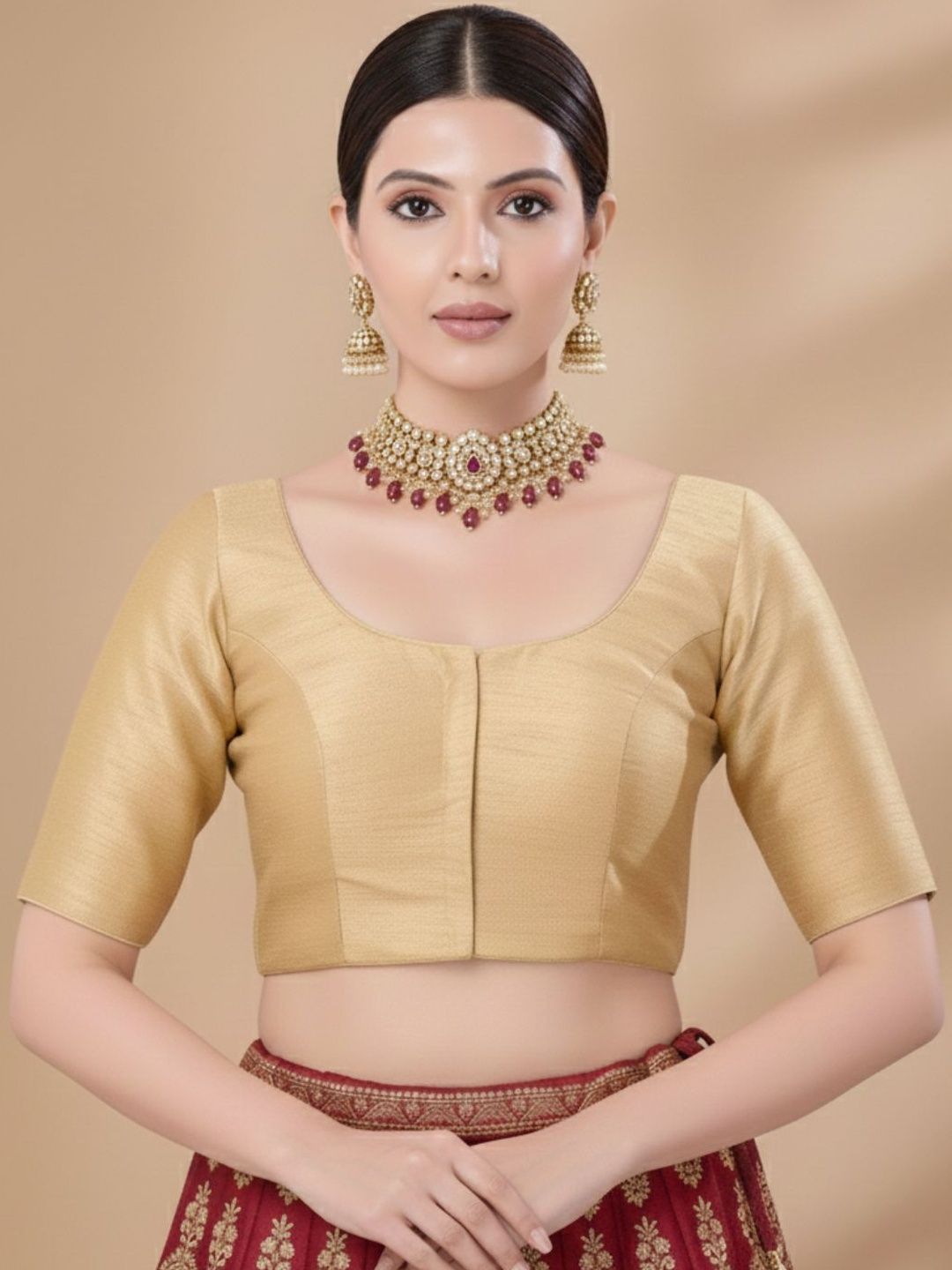 SALWAR STUDIO SALWAR STUDIO Round Neck Readymade Padded Saree Blouse