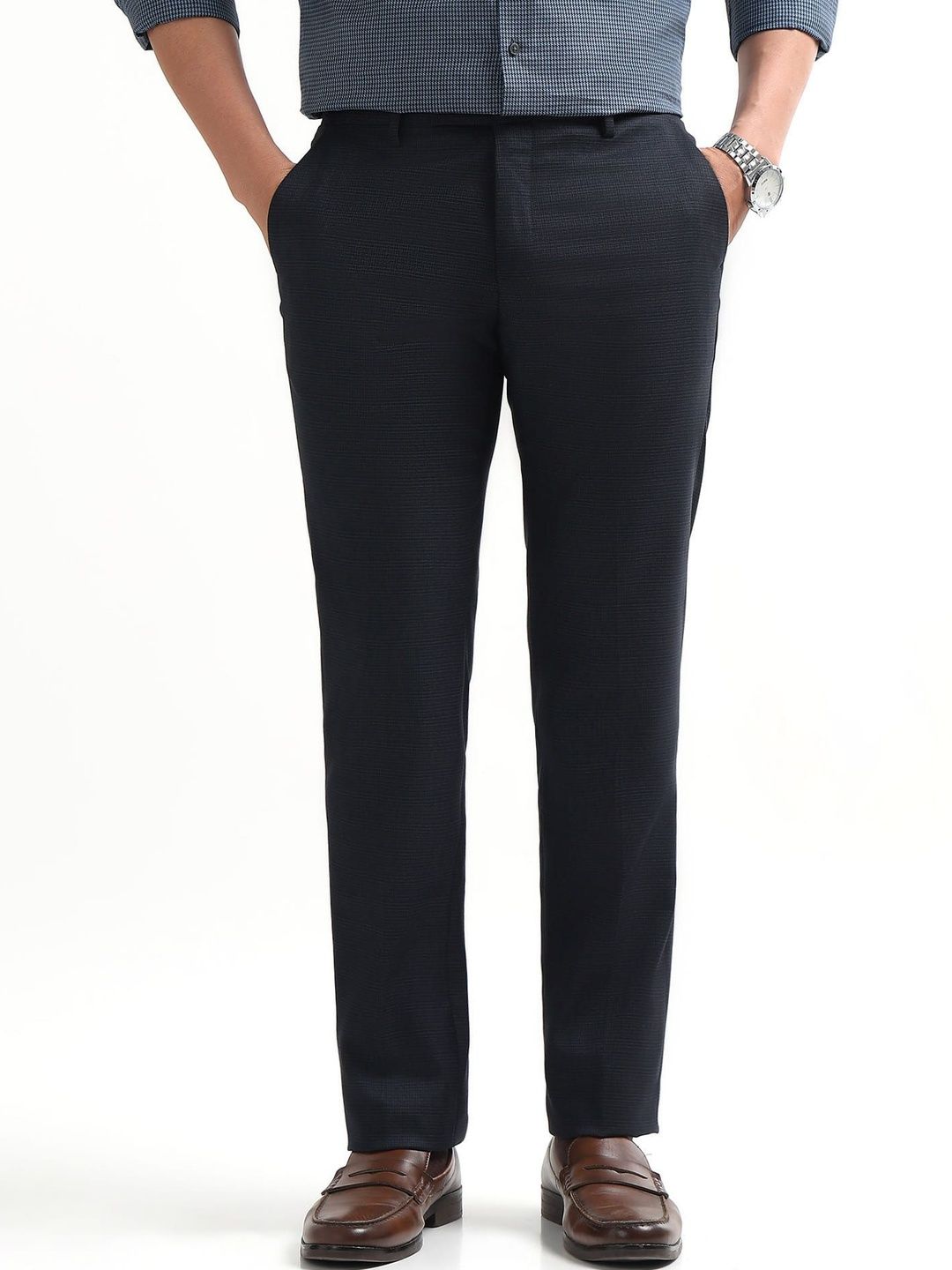 Arrow Men Textured Tapered Fit Trousers