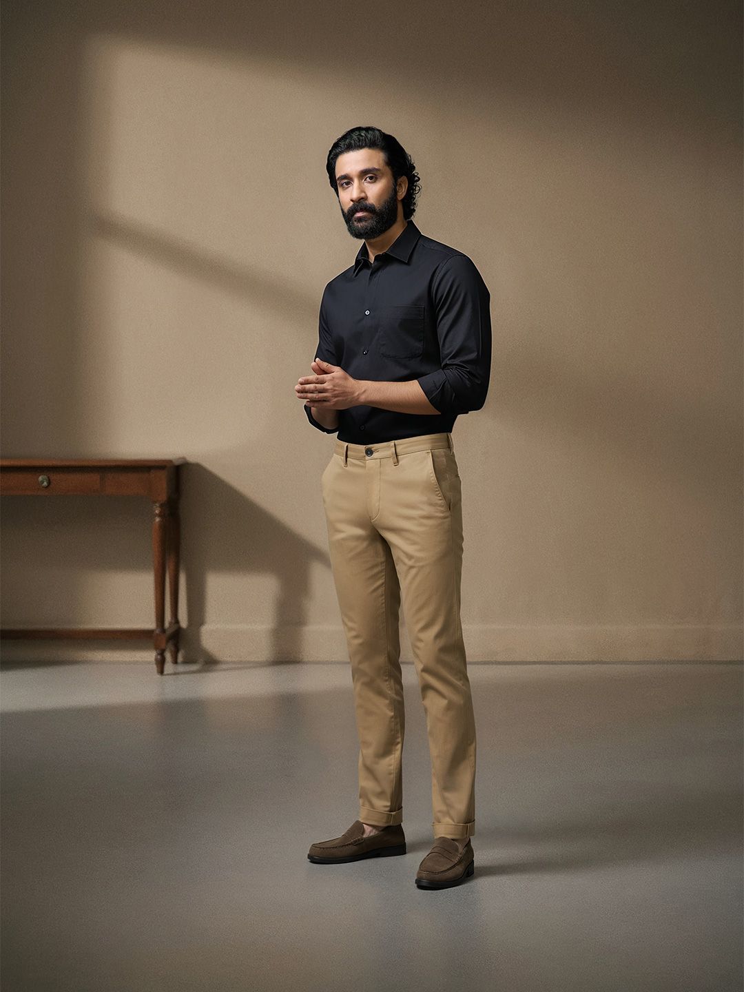 AD By Arvind Modern Slim Fit Smart Waist Solid Chinos