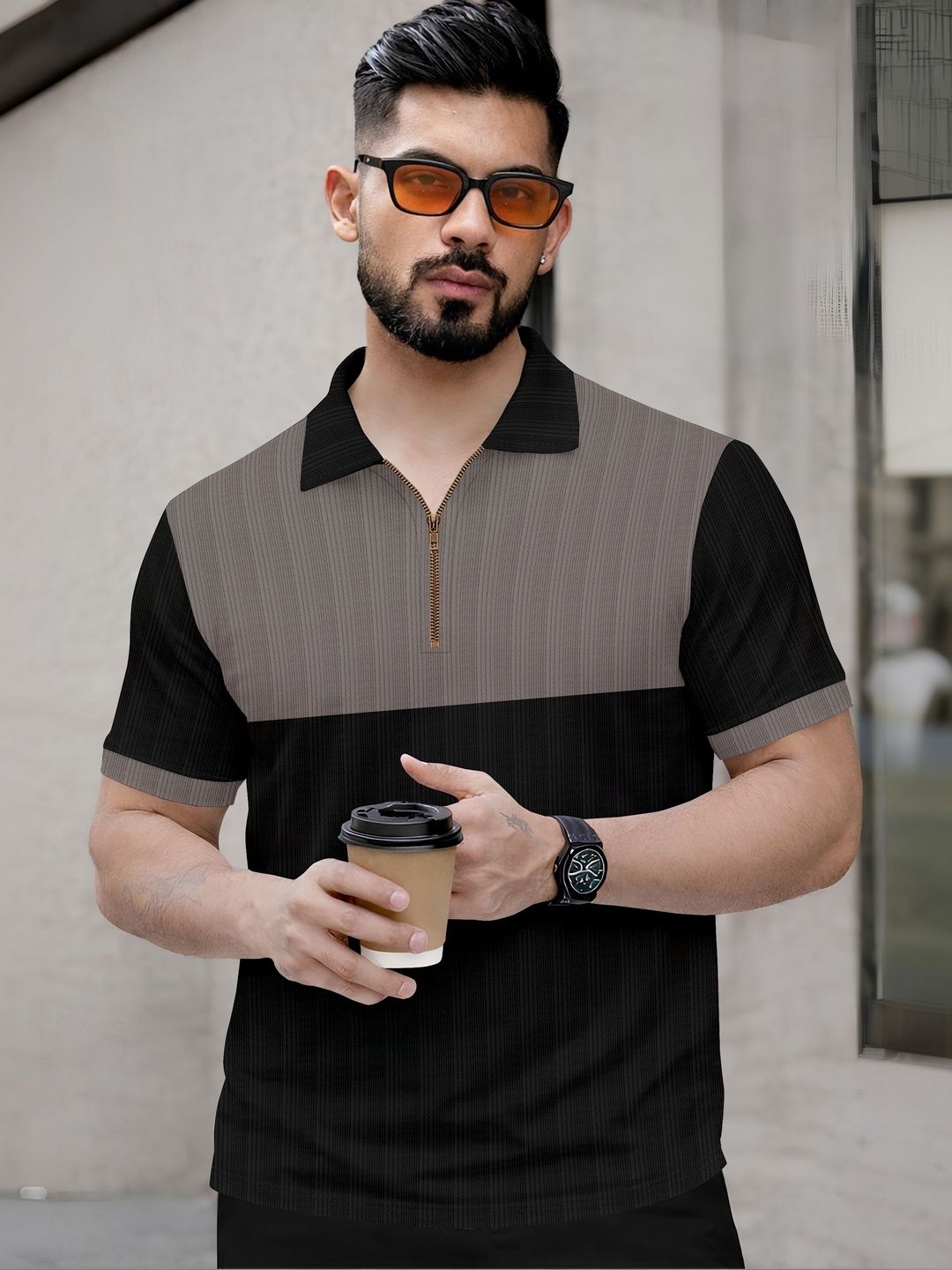 KAJARU Men Colourblocked Polo Collar T-shirt