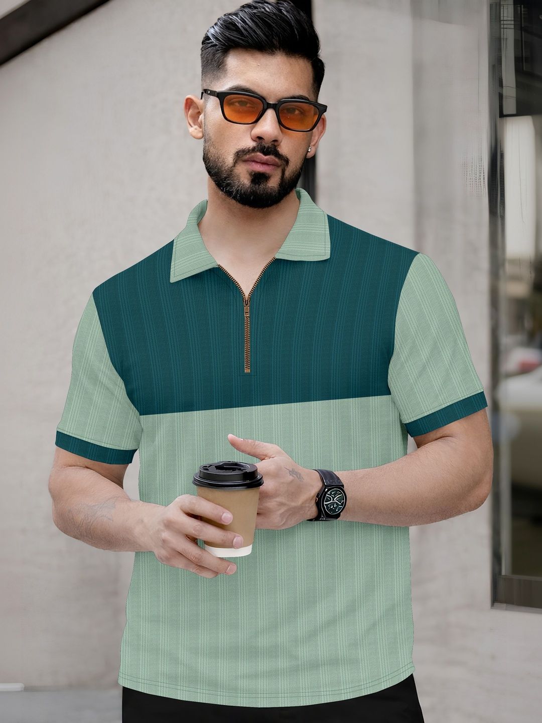 KAJARU Men Colourblocked Polo Collar T-shirt
