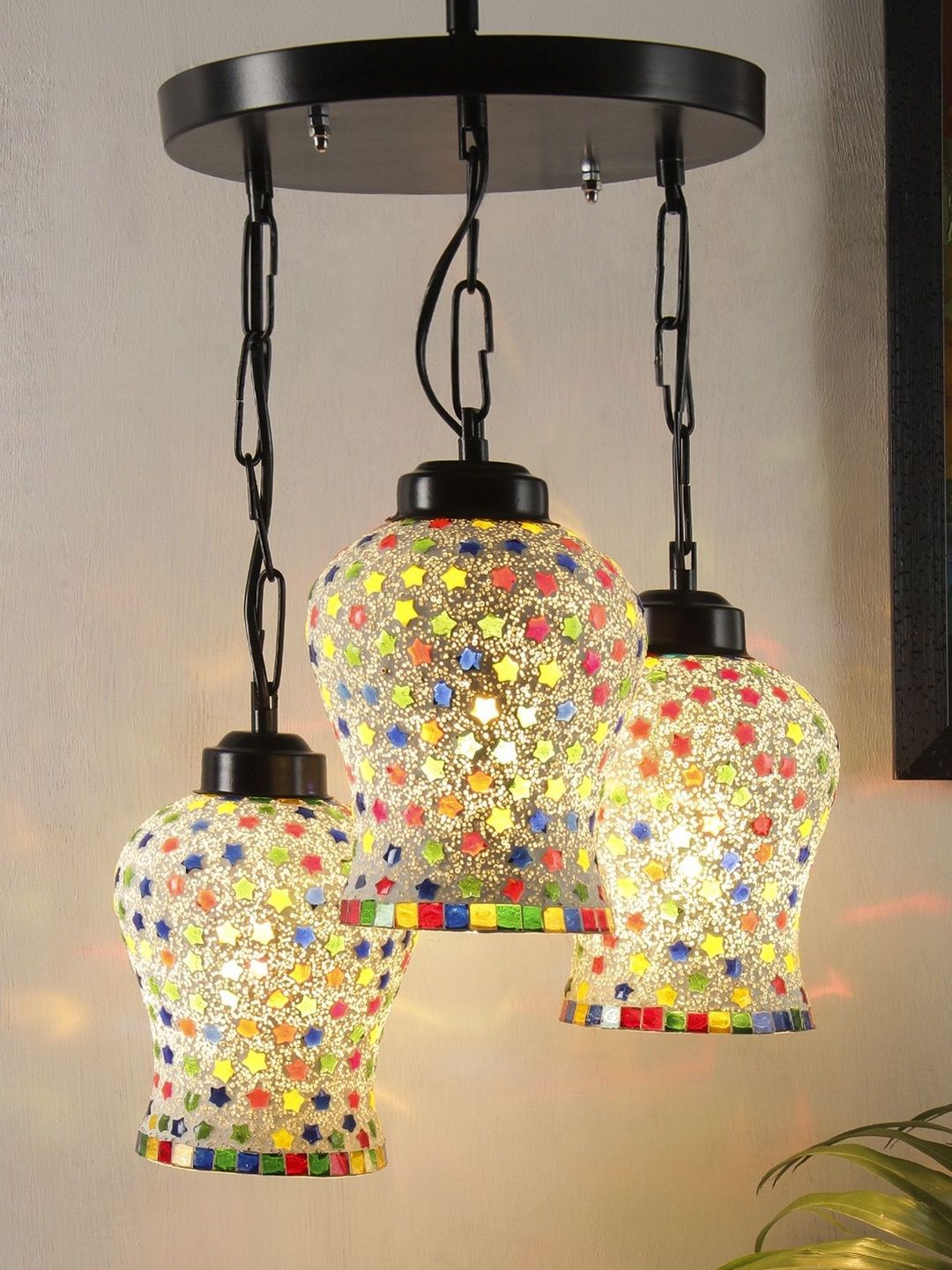 Aura Multicoloured & Multicoloured Textured Glass Quirky Ceiling Lamp