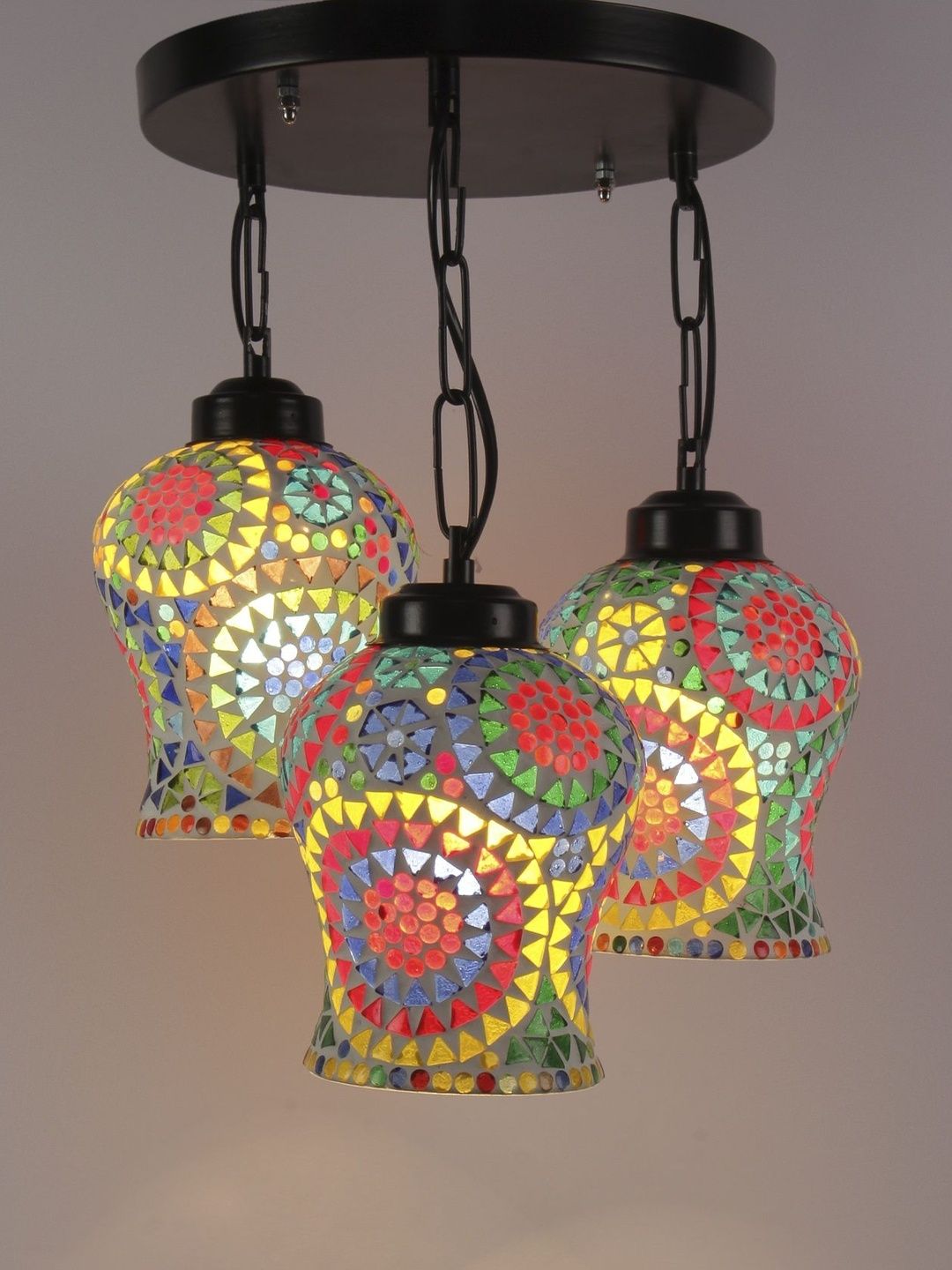 Aura Multicoloured & Multicoloured Textured Glass Ceiling Lamp