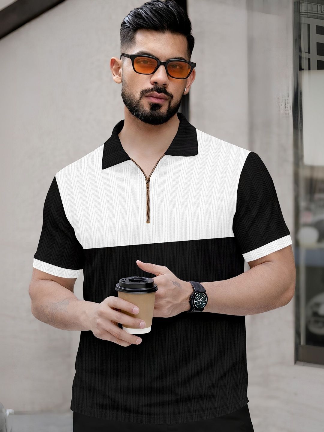 KAJARU Men Colourblocked Polo Collar T-shirt