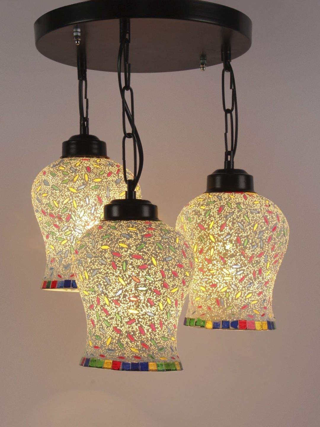 Aura Multicoloured & White Textured Glass Ceiling Lamp