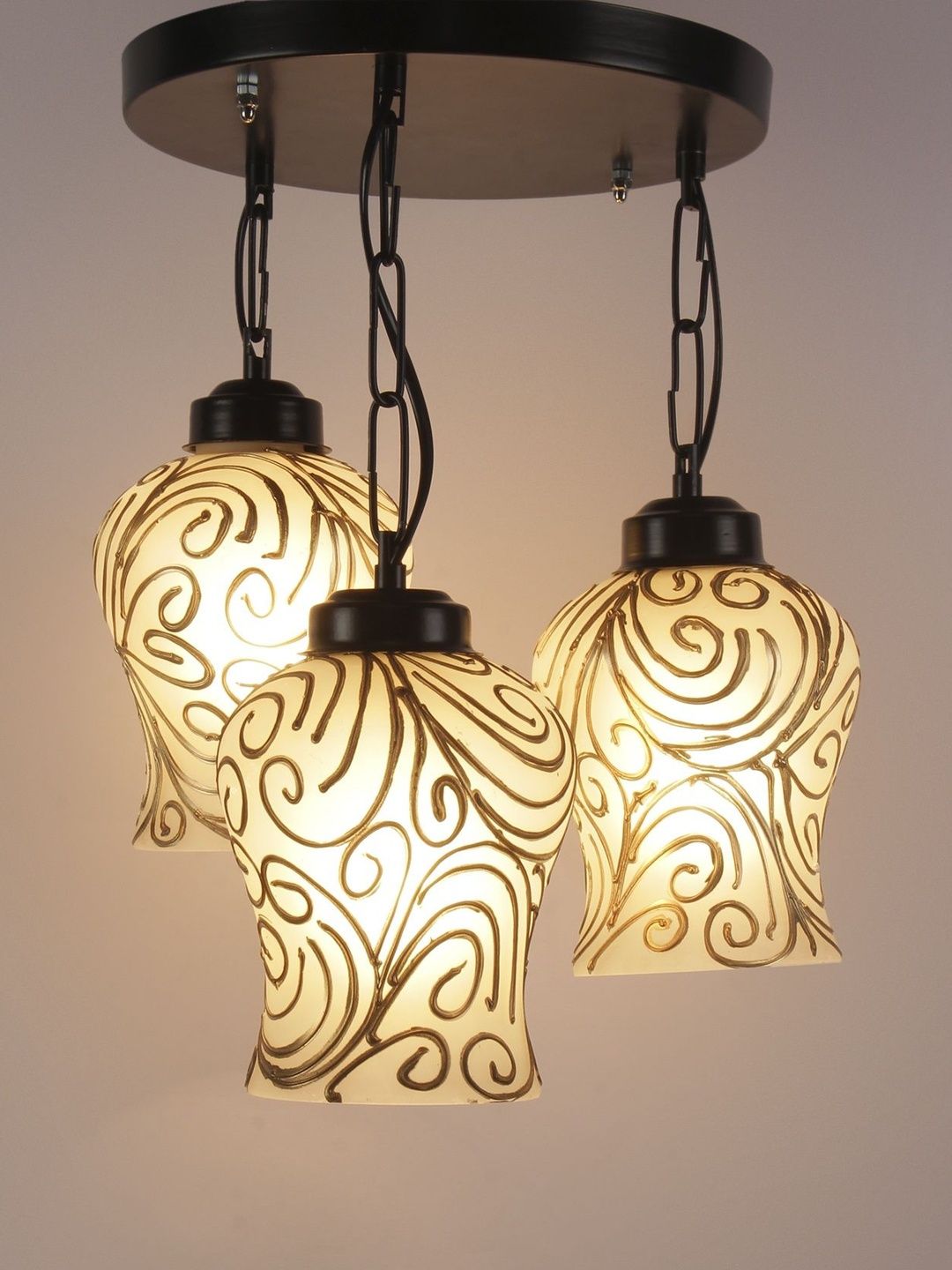 Aura Multicoloured & White Printed Glass Traditional Ceiling Lamp