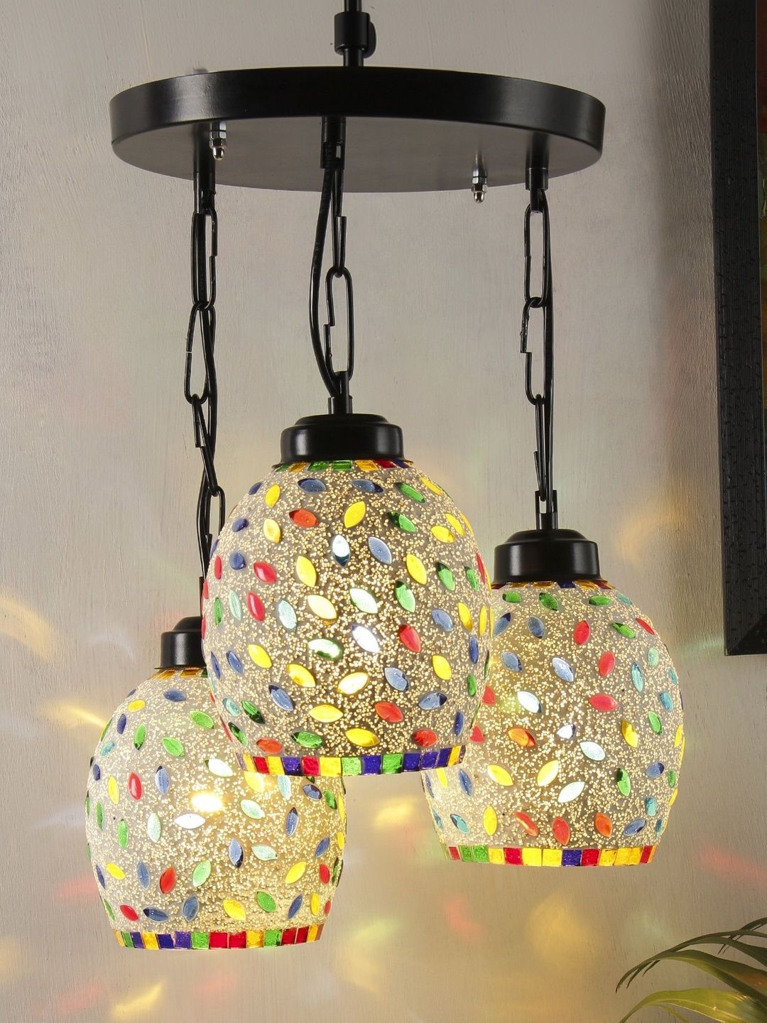 Aura Multicoloured & White Textured Glass Ceiling Lamp