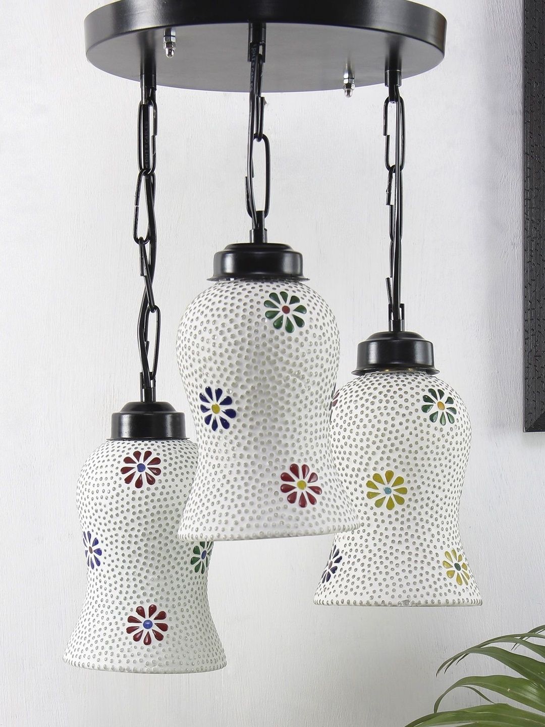 Aura Multicoloured & White Textured Glass Ceiling Lamp