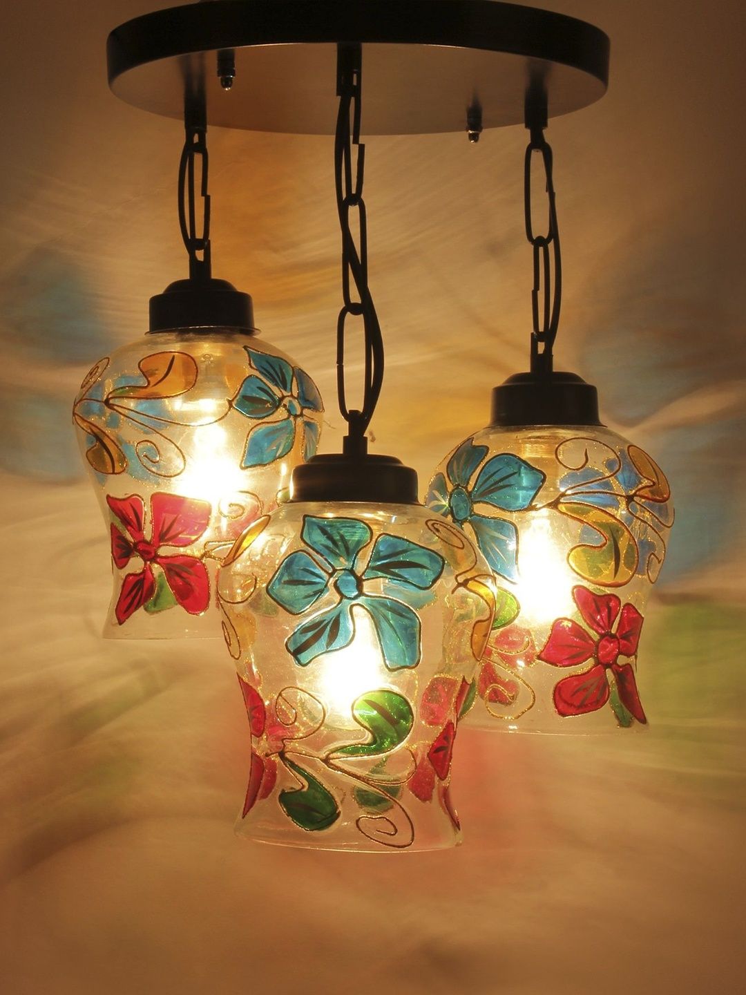 Aura Multicoloured & Multicoloured Printed Glass Ceiling Lamp