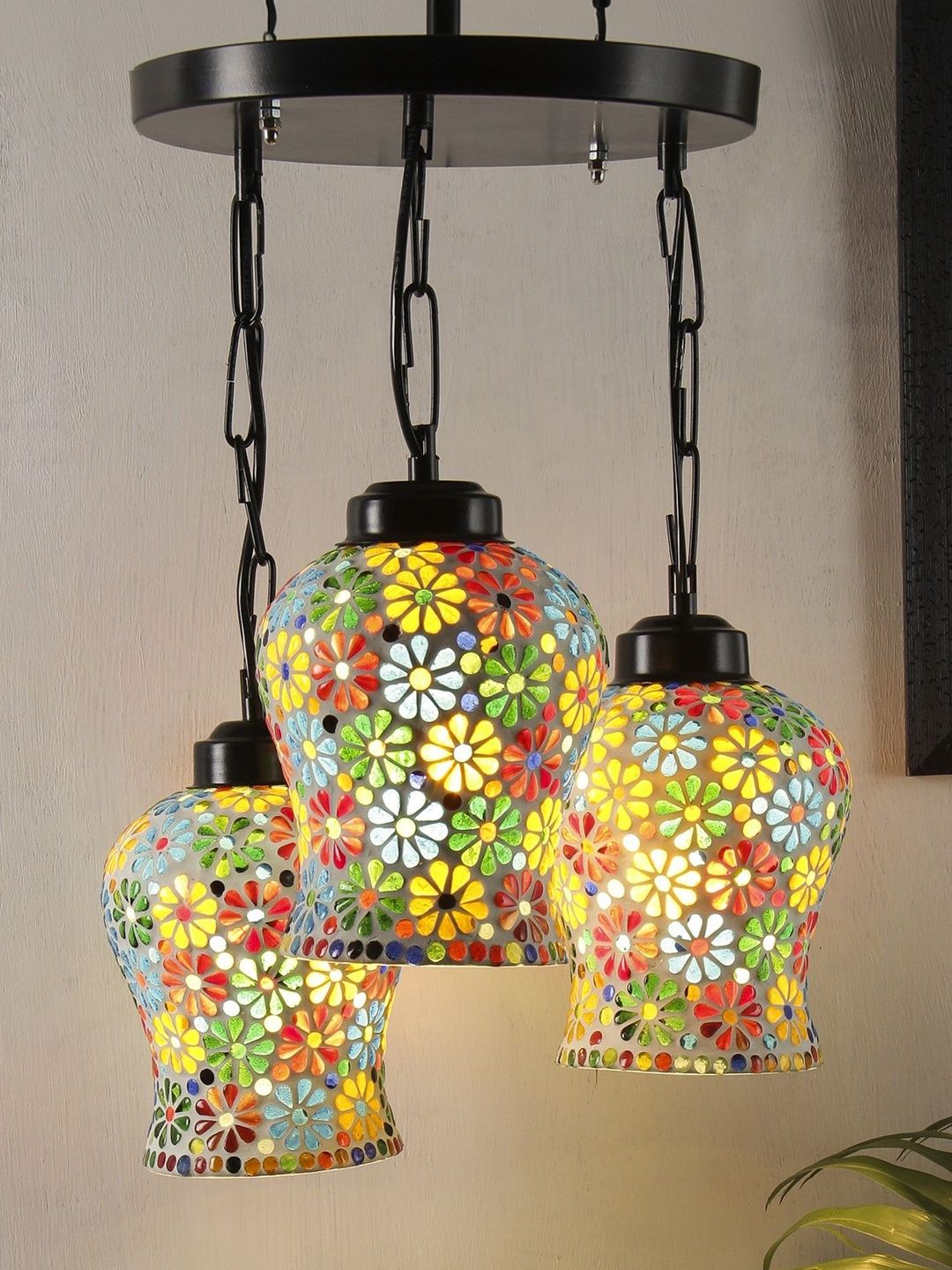 Aura Multicoloured & Multicoloured Printed Glass Ceiling Lamp