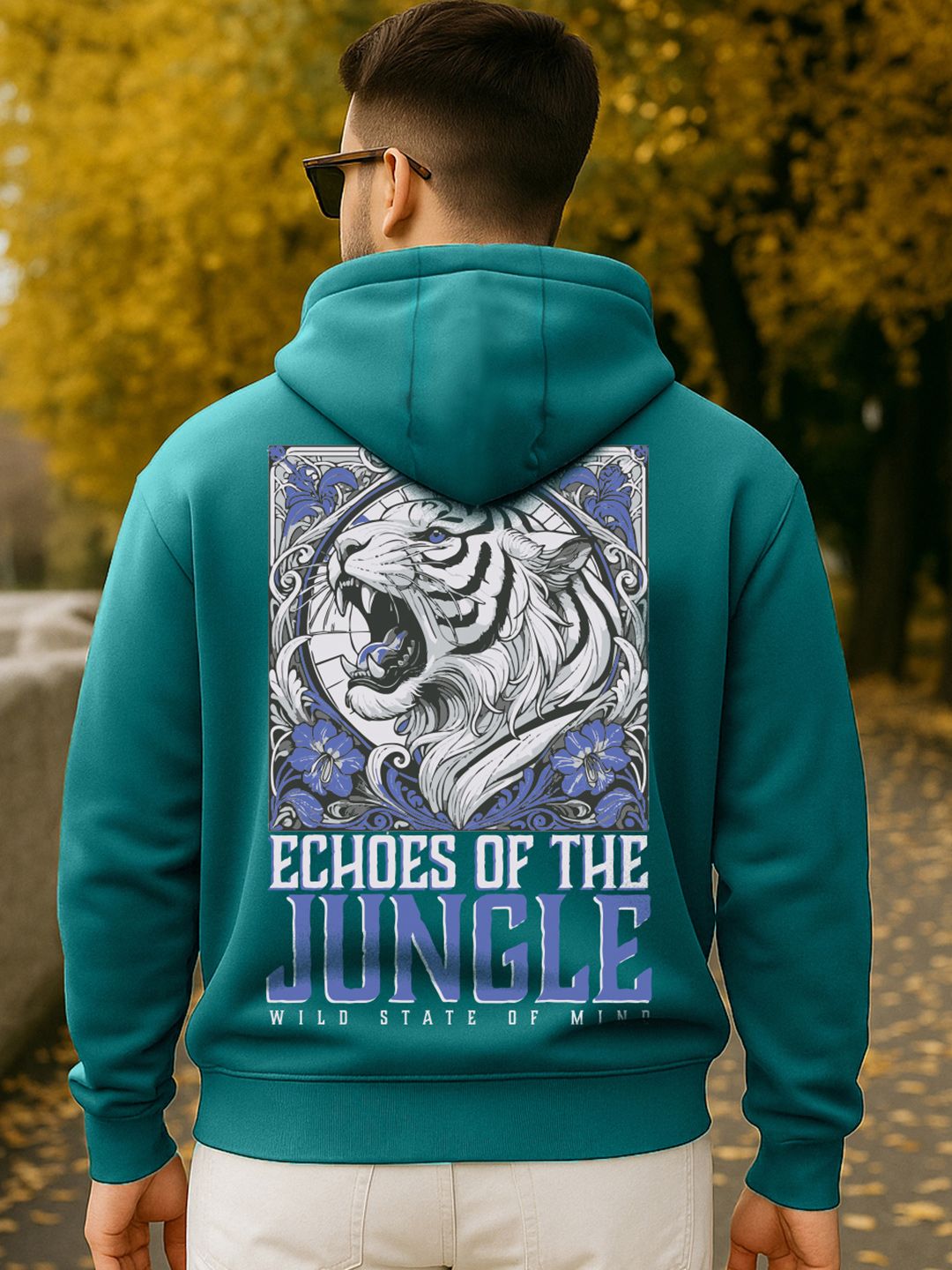 Bewakoof Men Green Echoes Graphic Printed Oversized Hoodies