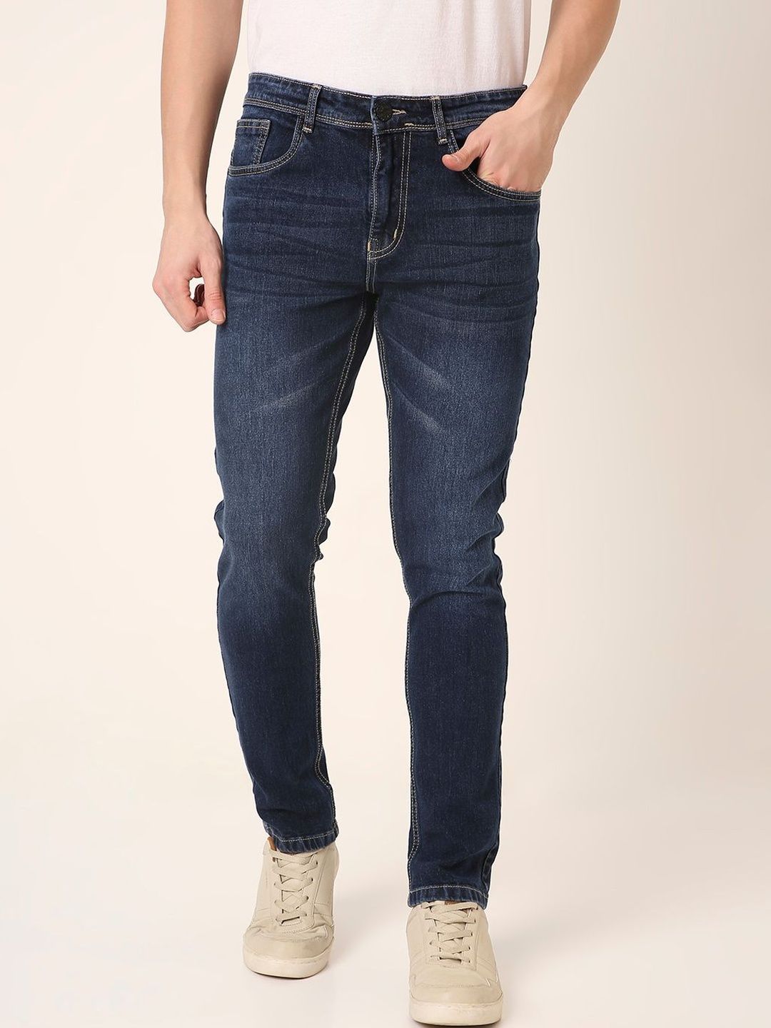 Blnk Men Slim Fit Mid-Rise Light Fade Jeans