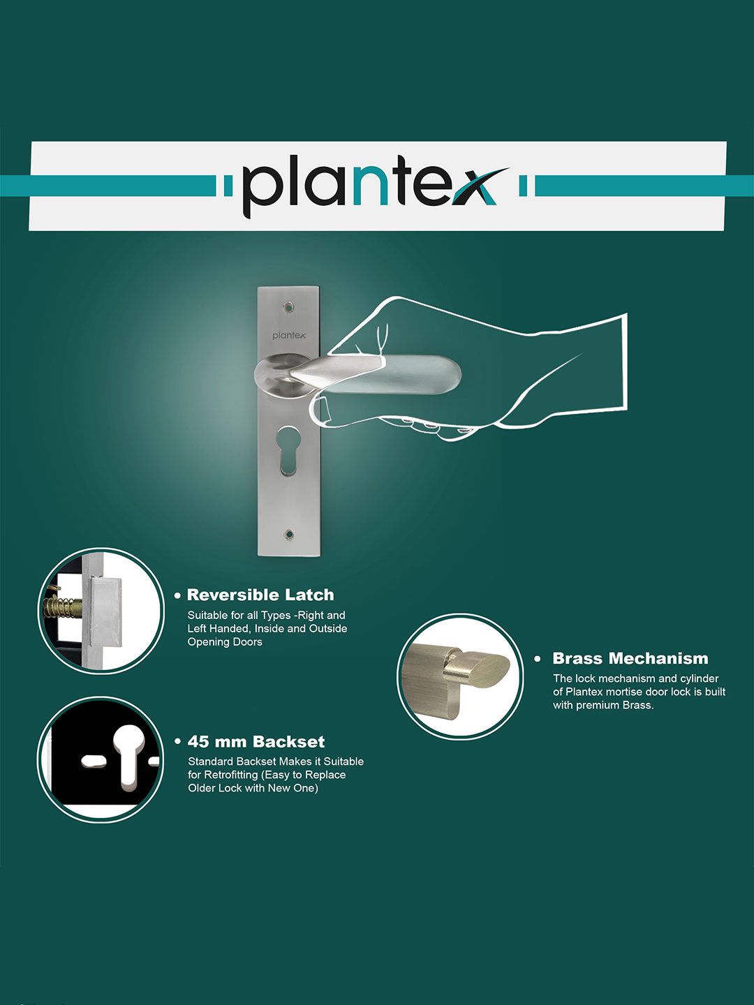 Buy Plantex Silver Mort Heavy-Duty Door Lock - Door Lock for