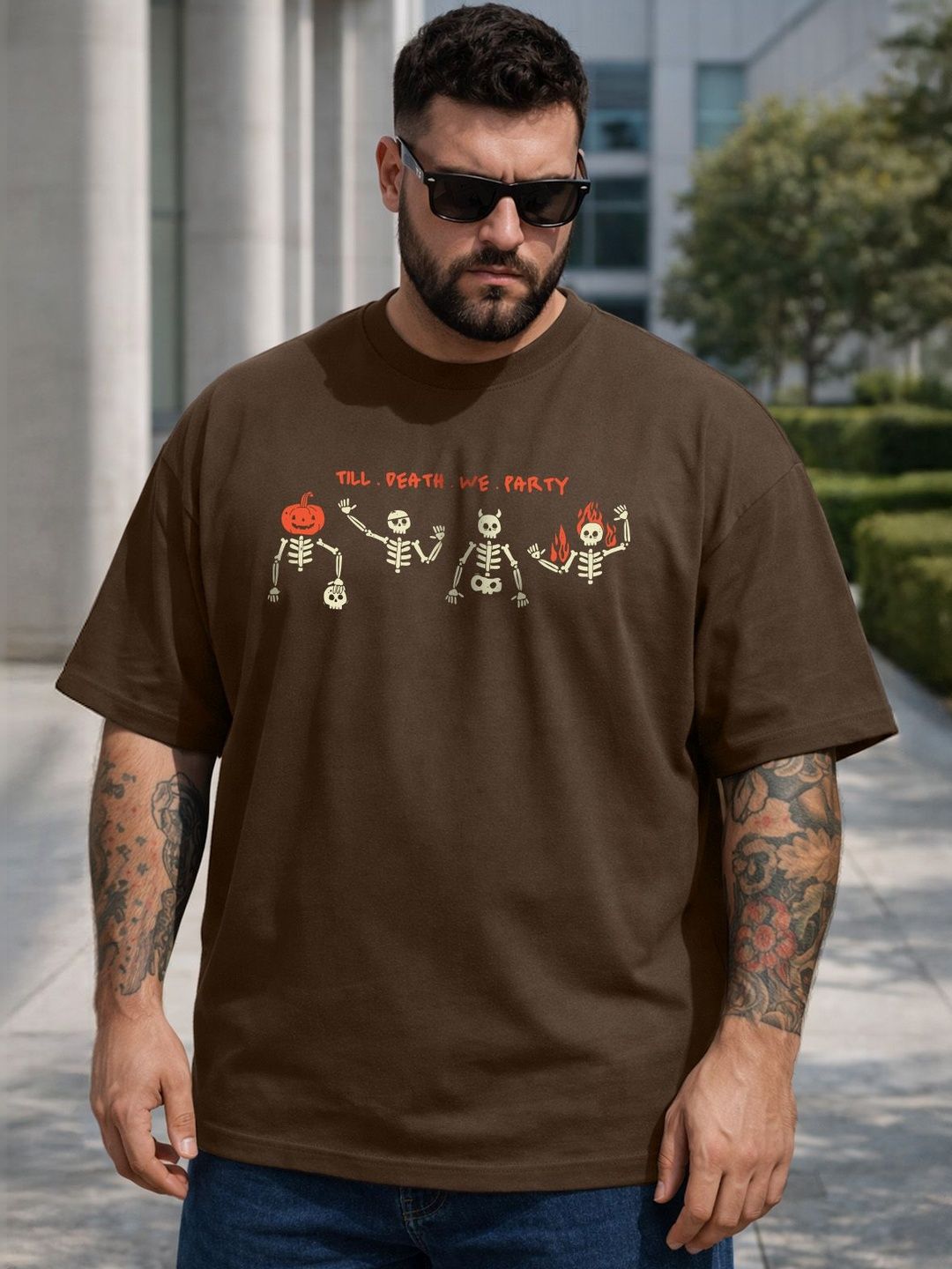 VEIRDO Men Printed Drop-Shoulder Sleeves Pure Cotton T-shirt