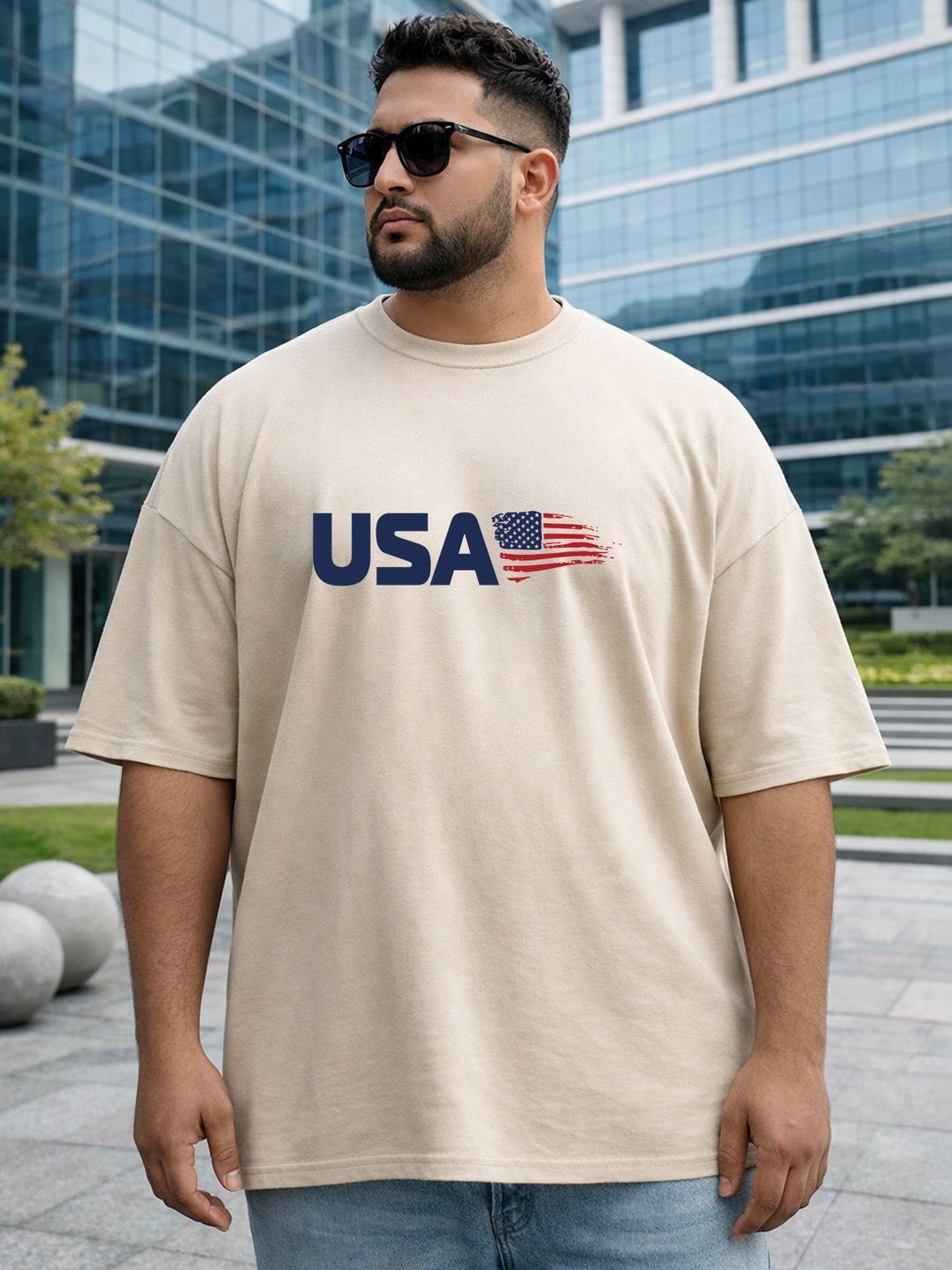 VEIRDO Men Printed Drop-Shoulder Sleeves Pure Cotton T-shirt