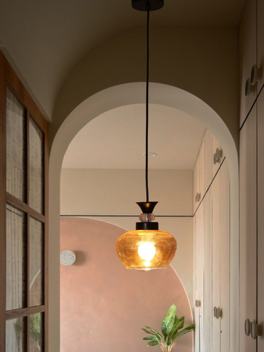 SHREE KALA HOME DECOR Black & Copper-Toned Textured Iron Ceiling Lamp